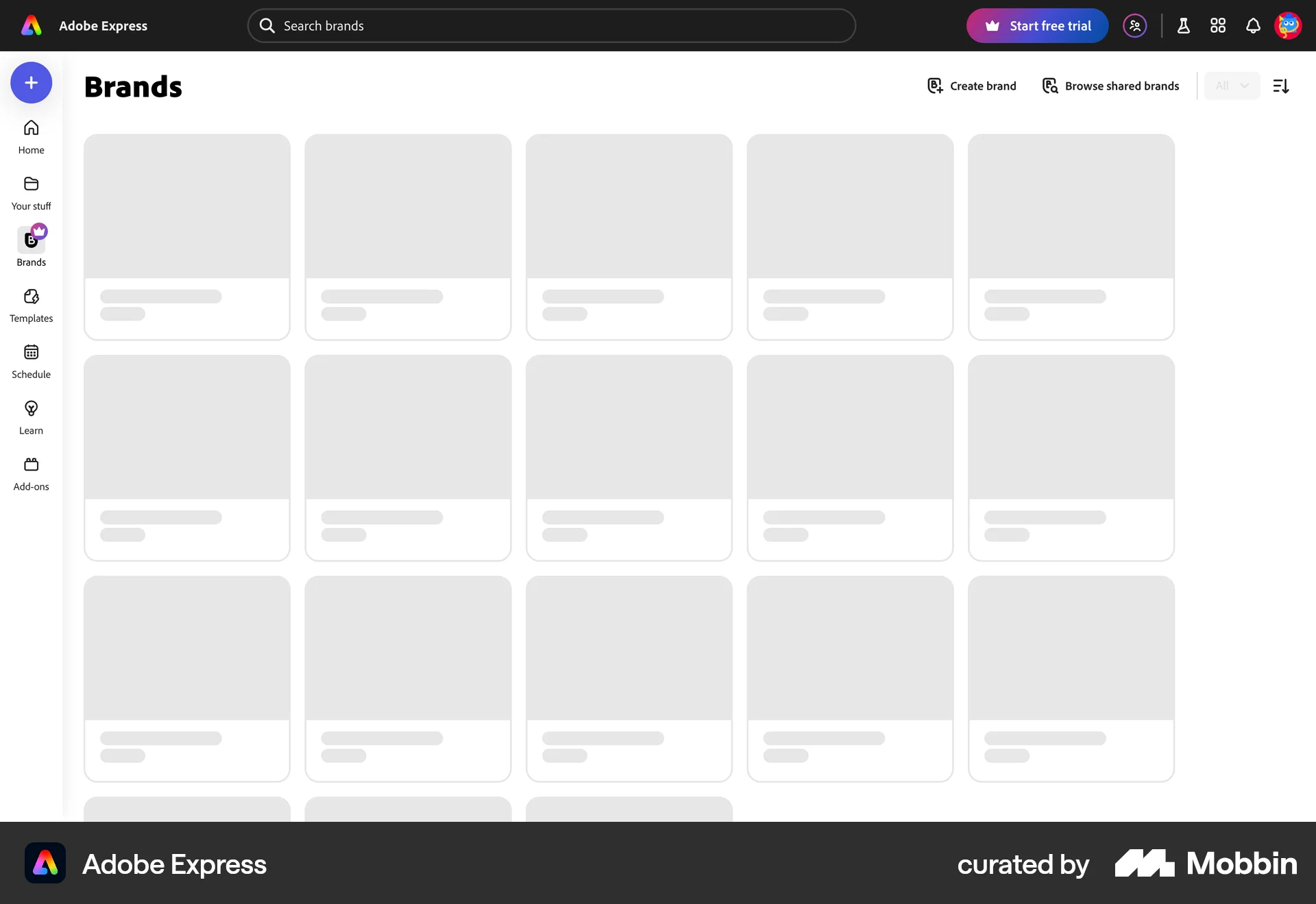 Adobe Express Web screen containing Skeleton UI element