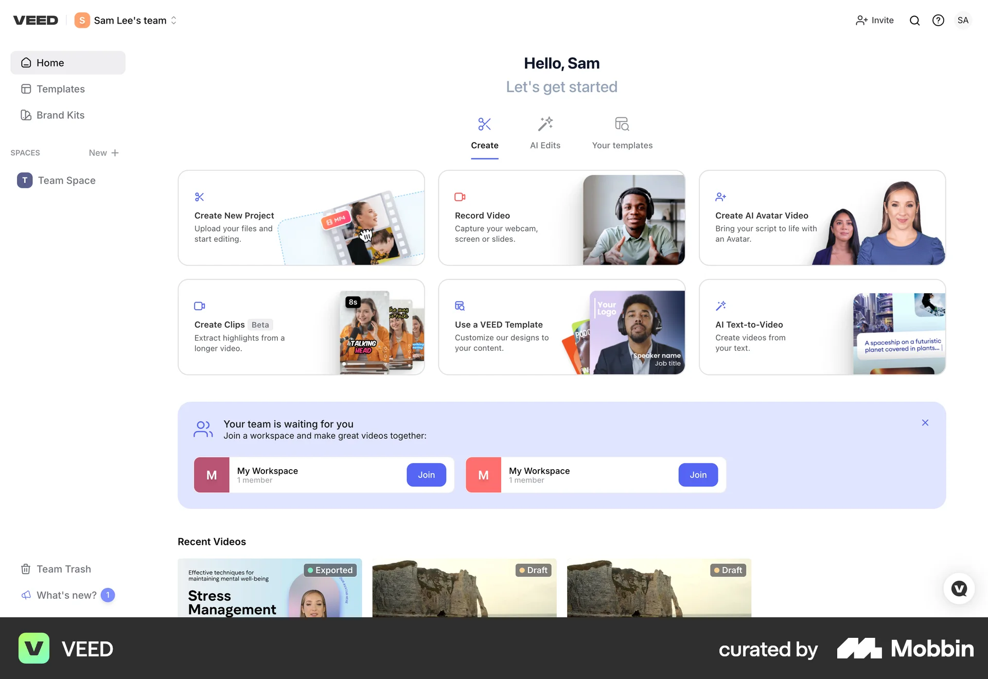 VEED Web screen containing Side Navigation UI element