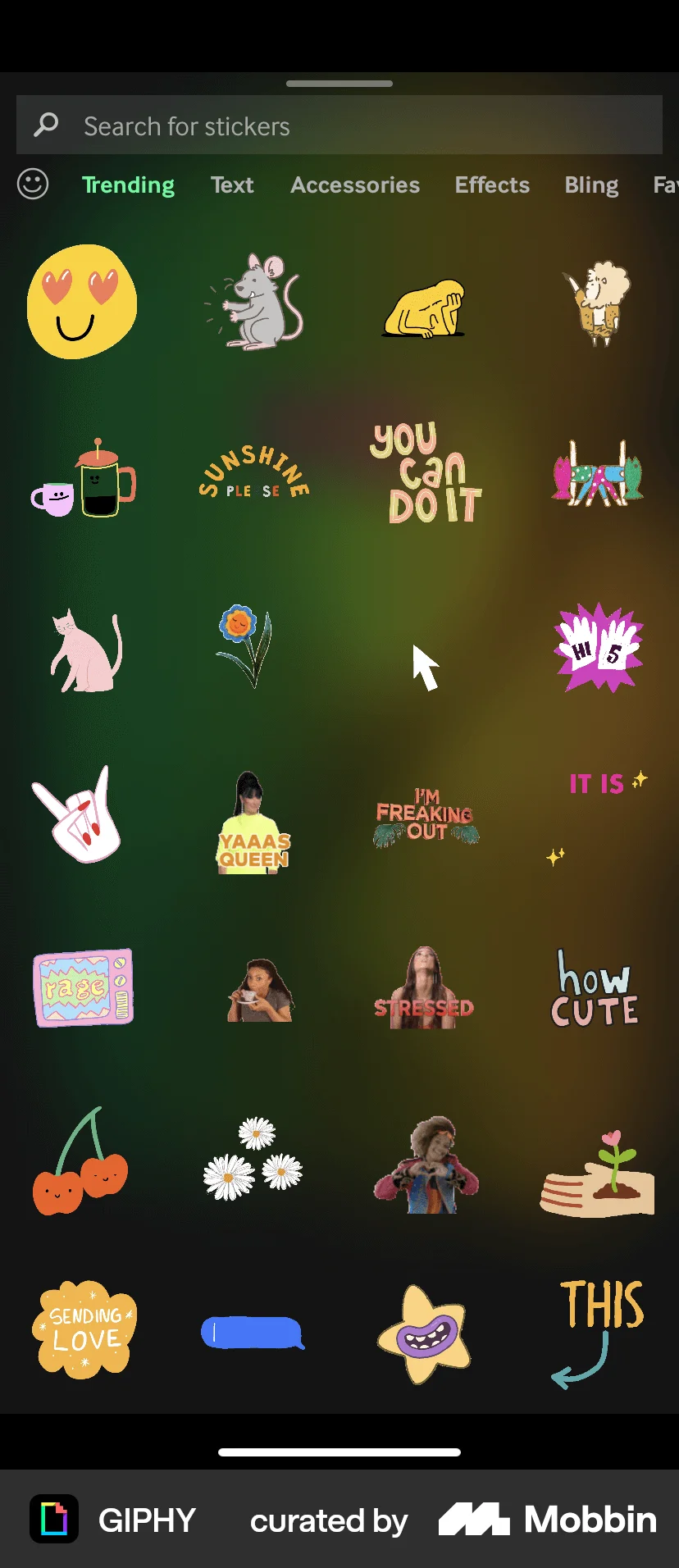 GIPHY iOS Filters & Stickers screen