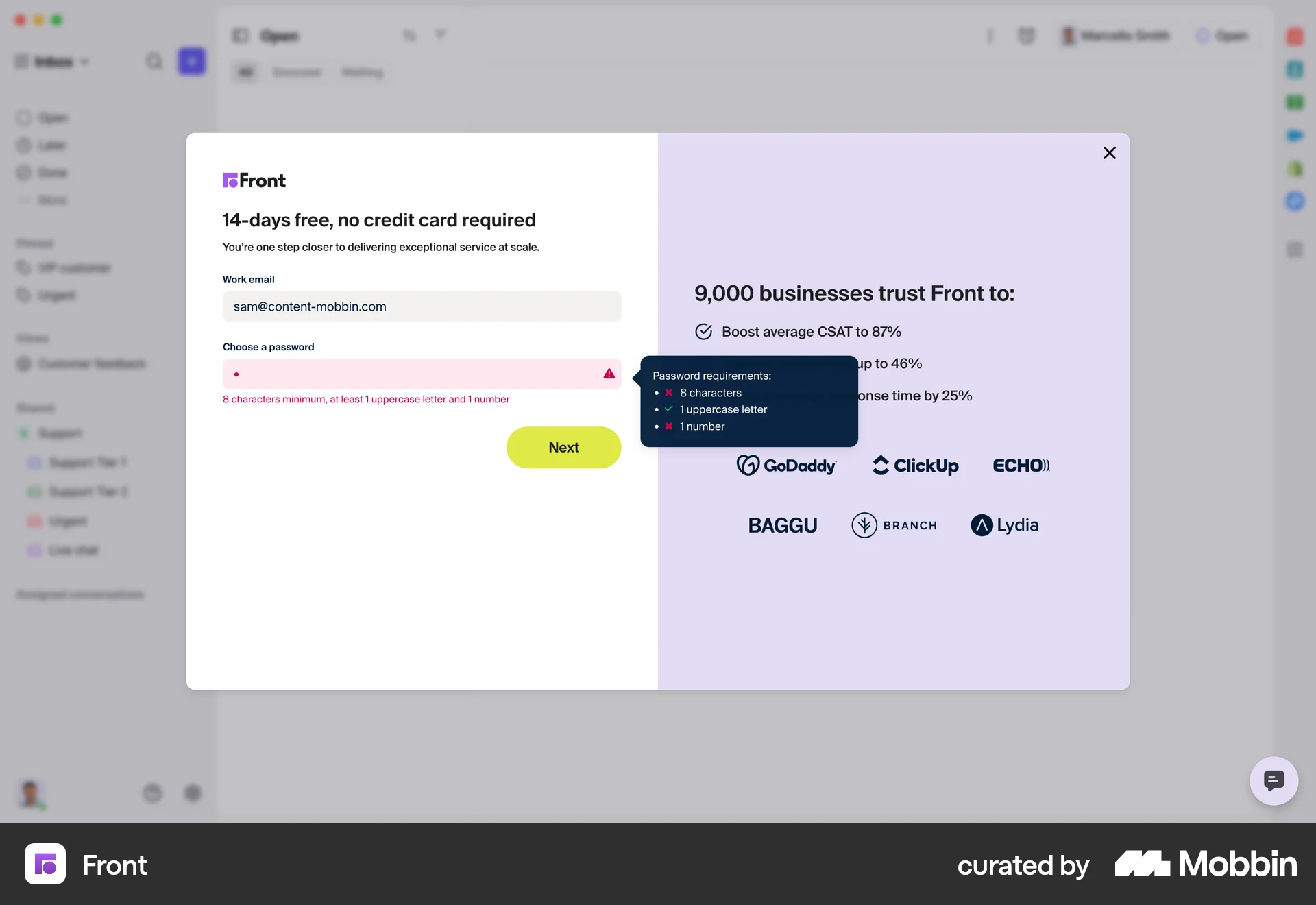Front Web screen containing Tooltip UI element