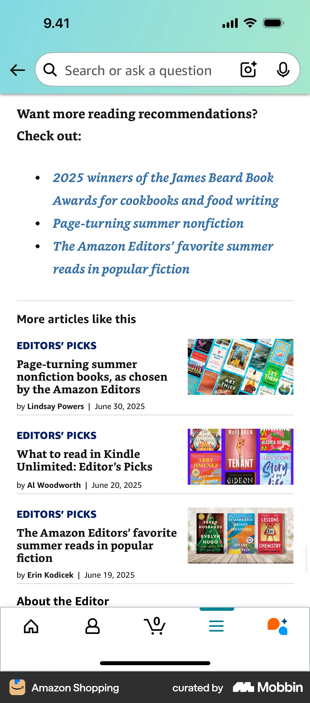 Amazon Shopping iOS screen containing Divider UI element