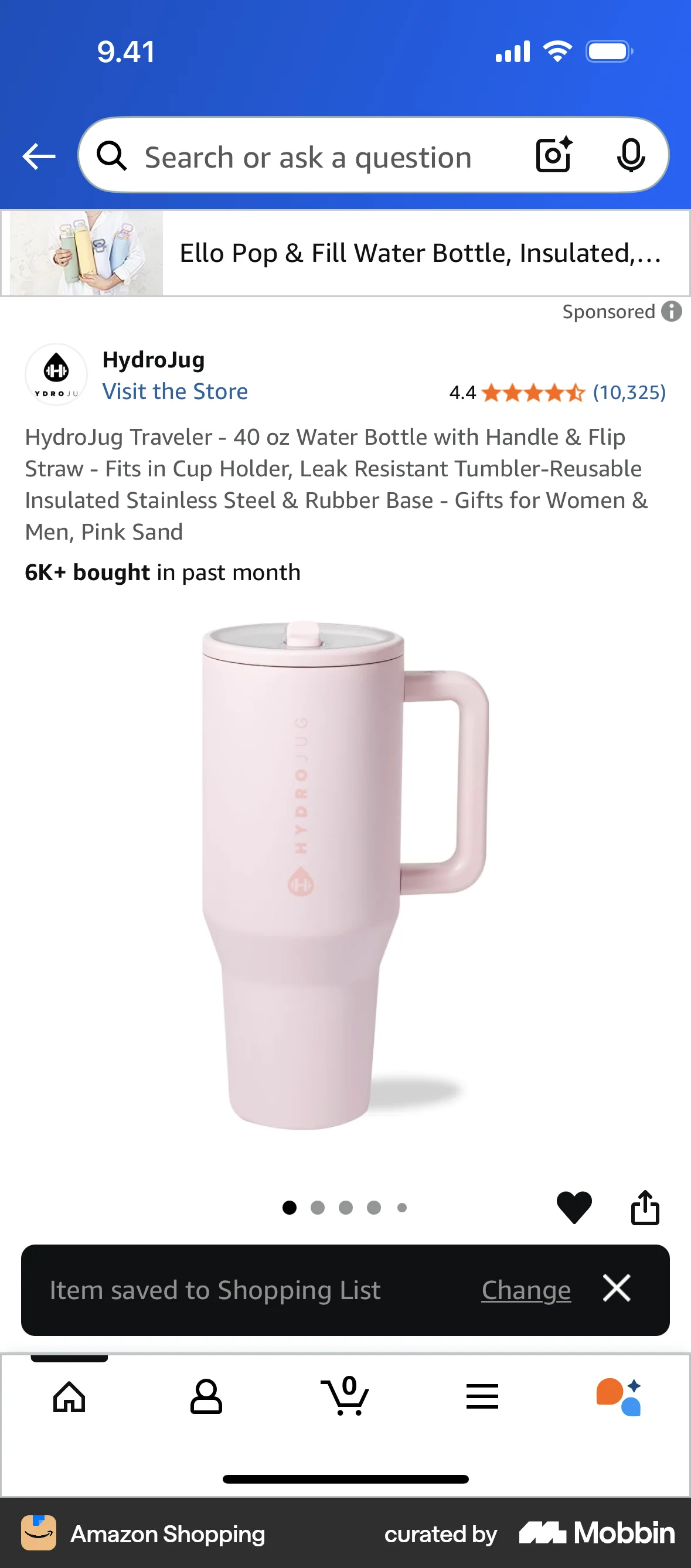 Amazon Shopping iOS Favorite & Pin screen