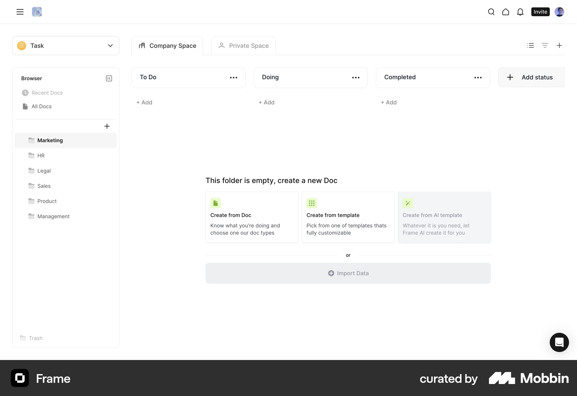 Frame Web Goal & Task screen