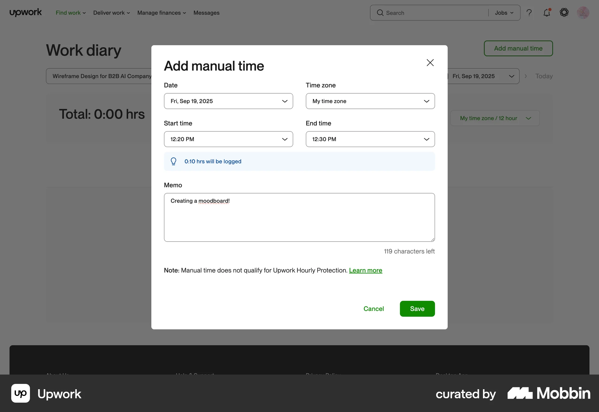 Upwork Tracking a work screen