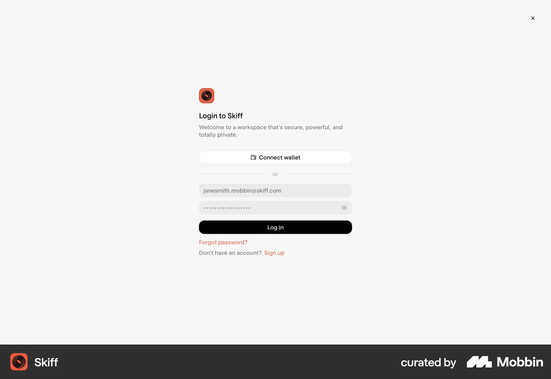 Skiff Web screen containing Full-Screen Overlay UI element