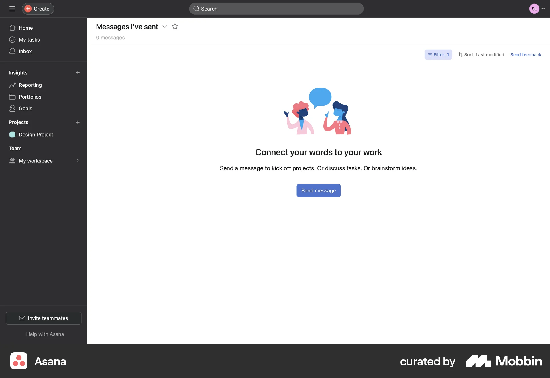 Asana Web Emails & Messages screen