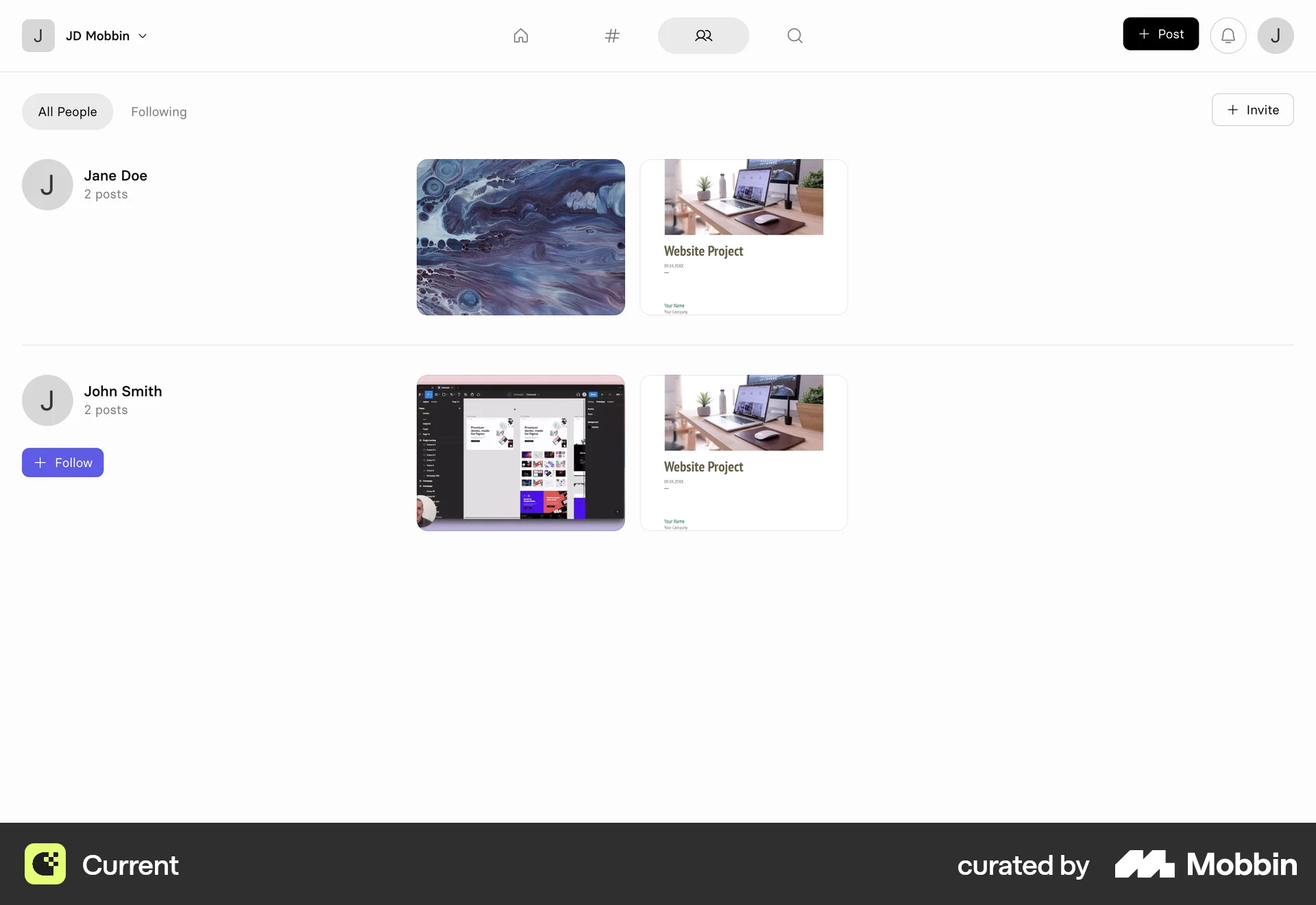 Current Web Followers & Following screen