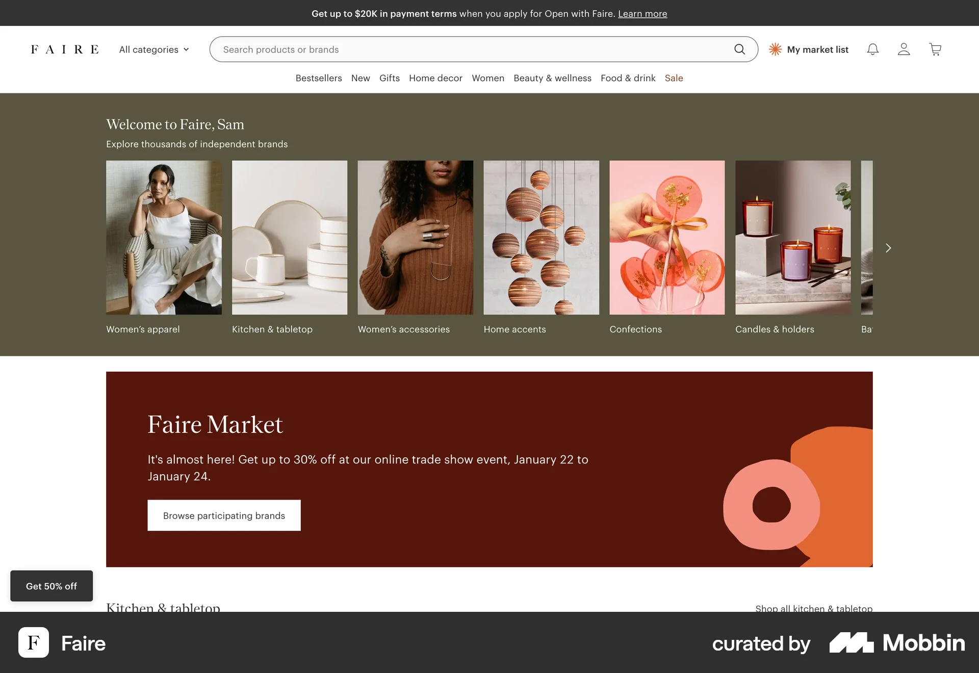 Faire Web Promotions & Rewards screen
