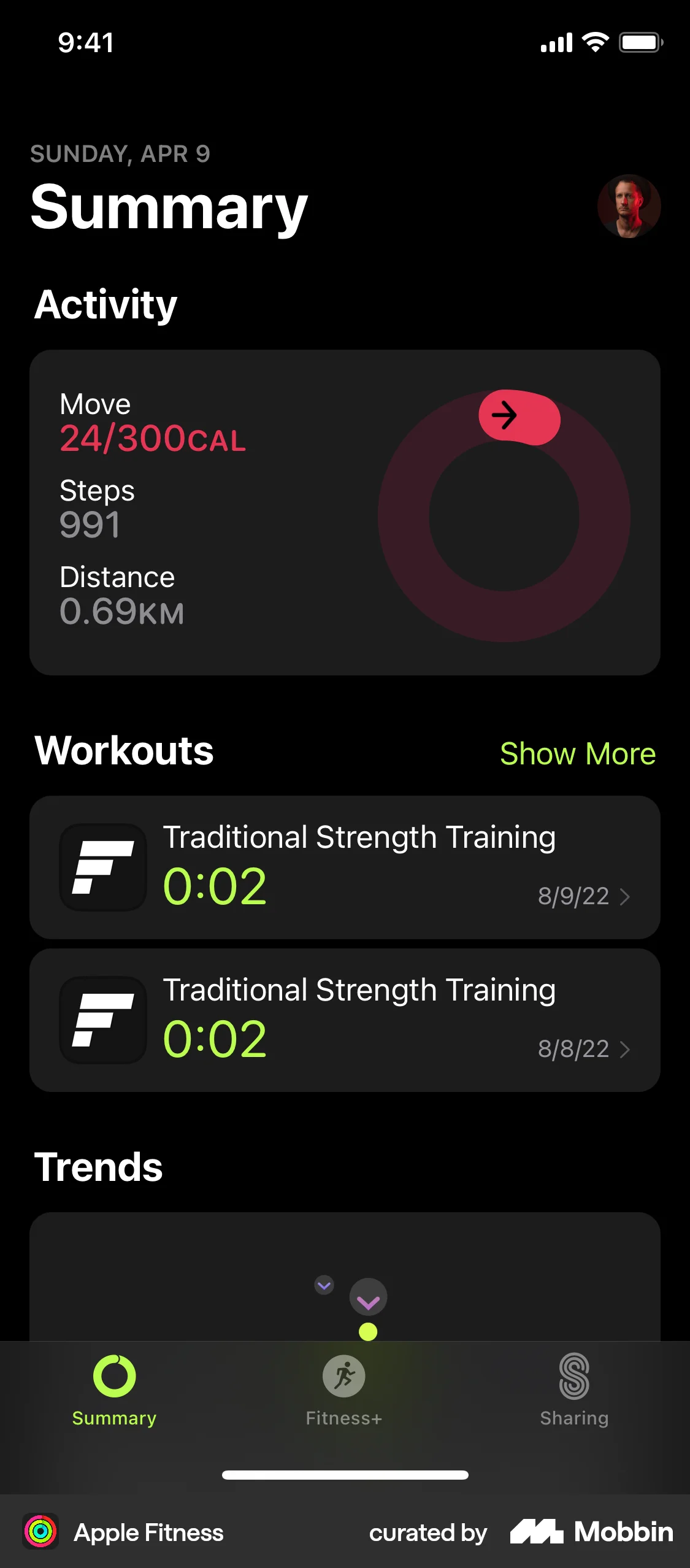 Apple Fitness iOS Home screen
