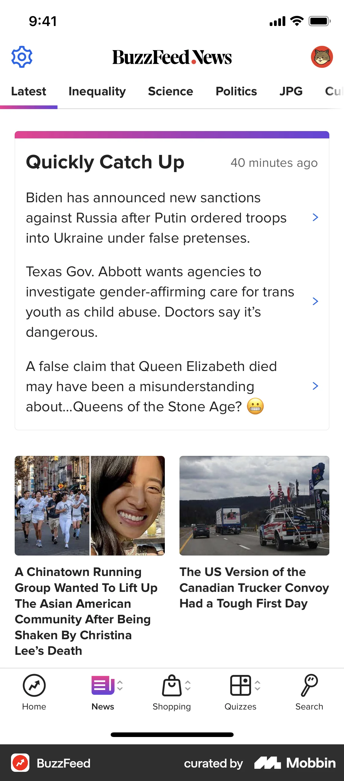 BuzzFeed iOS News Feed screen