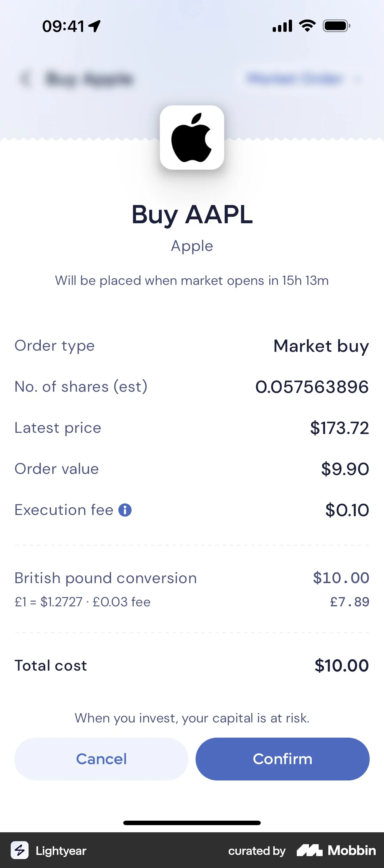 Lightyear iOS Checkout screen