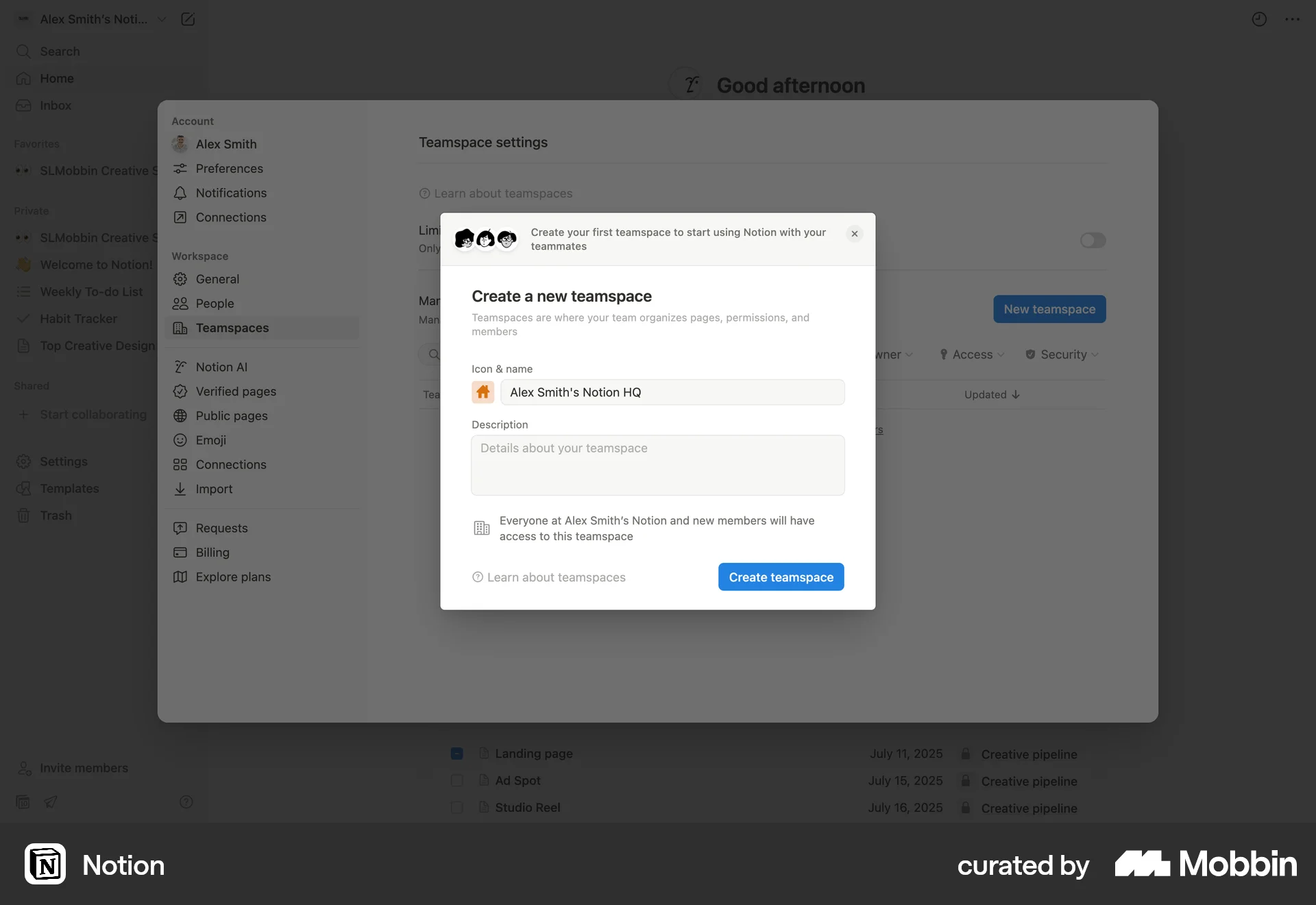 Notion Web Add & Create screen