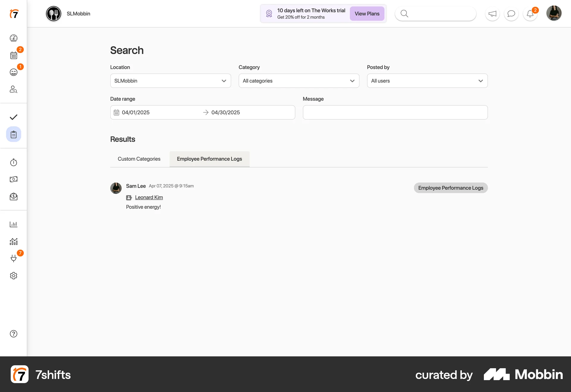 7shifts Web screen containing Search Bar UI element