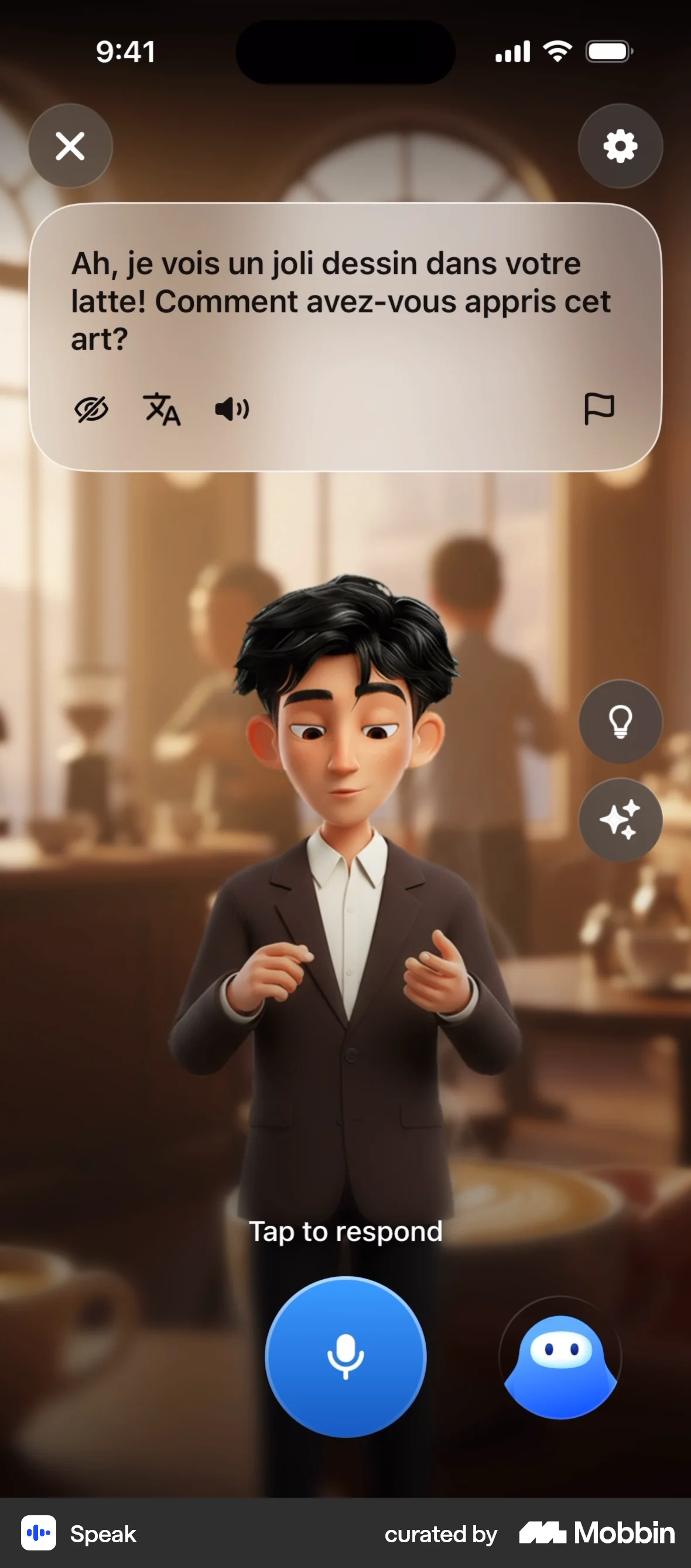 Speak iOS Voice UI screen