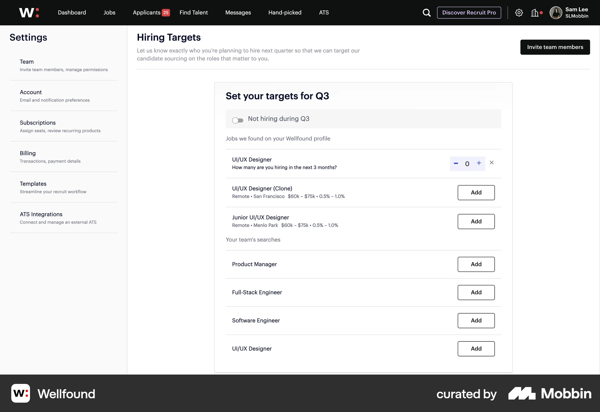 Wellfound Web screen containing Stepper UI element
