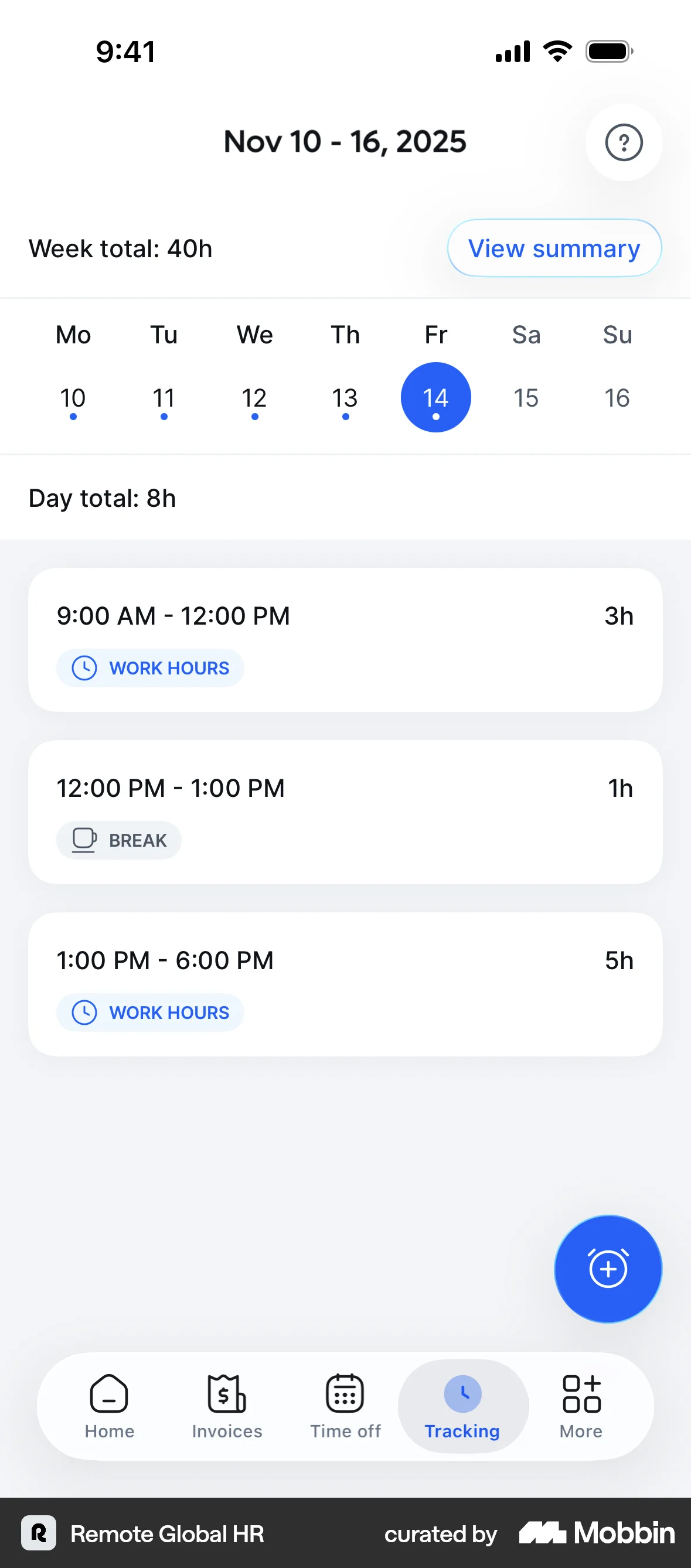 Remote Global HR iOS Timeline & History screen