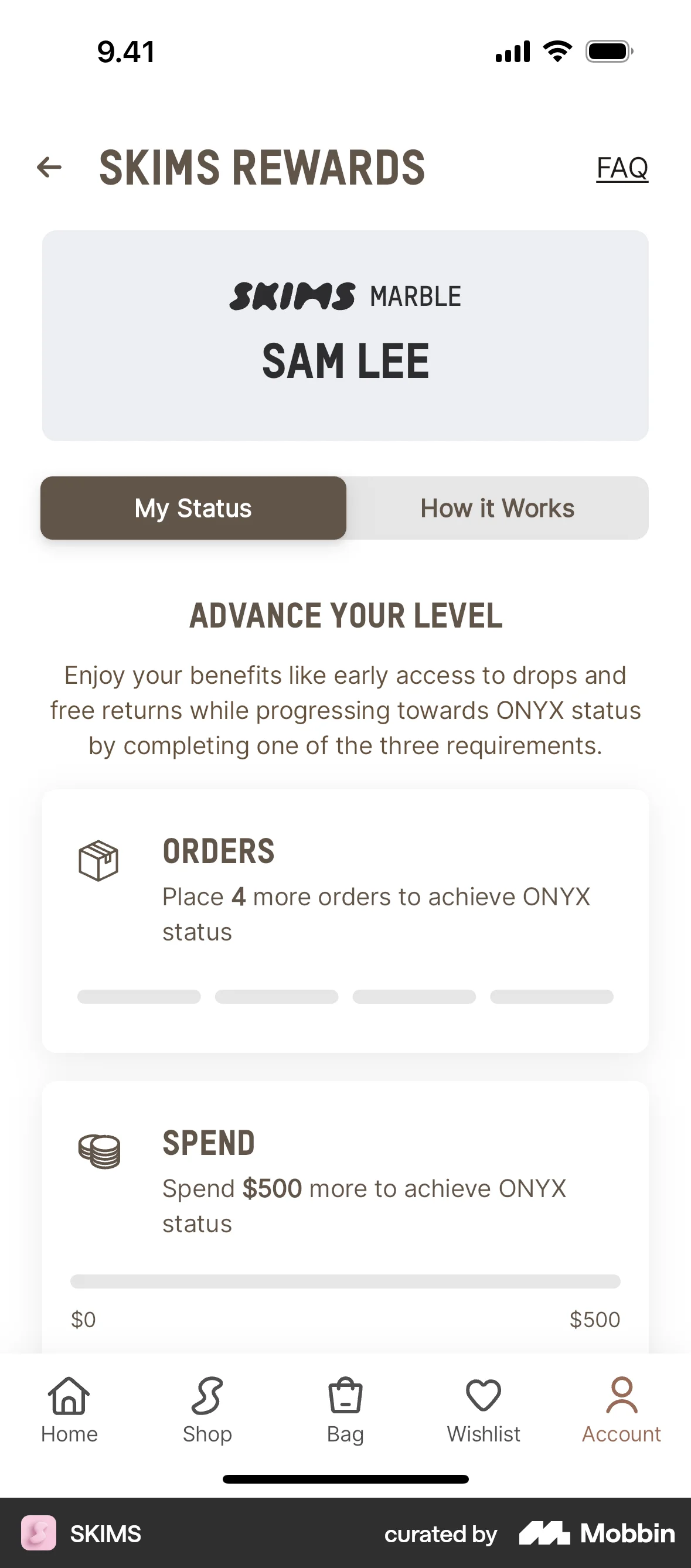 SKIMS iOS Goal & Task screen