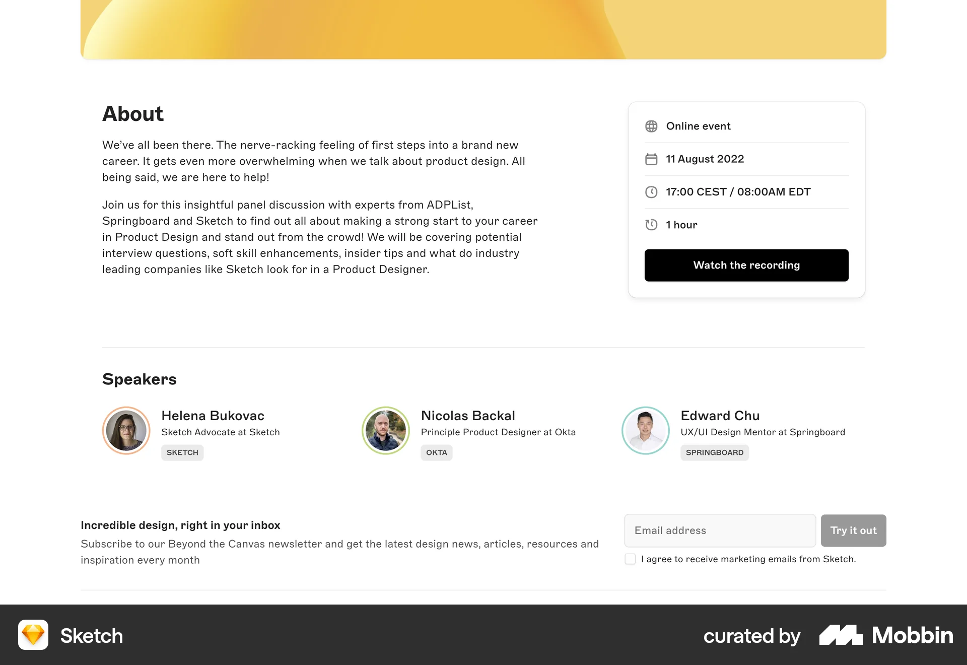 Sketch Web Event Detail screen