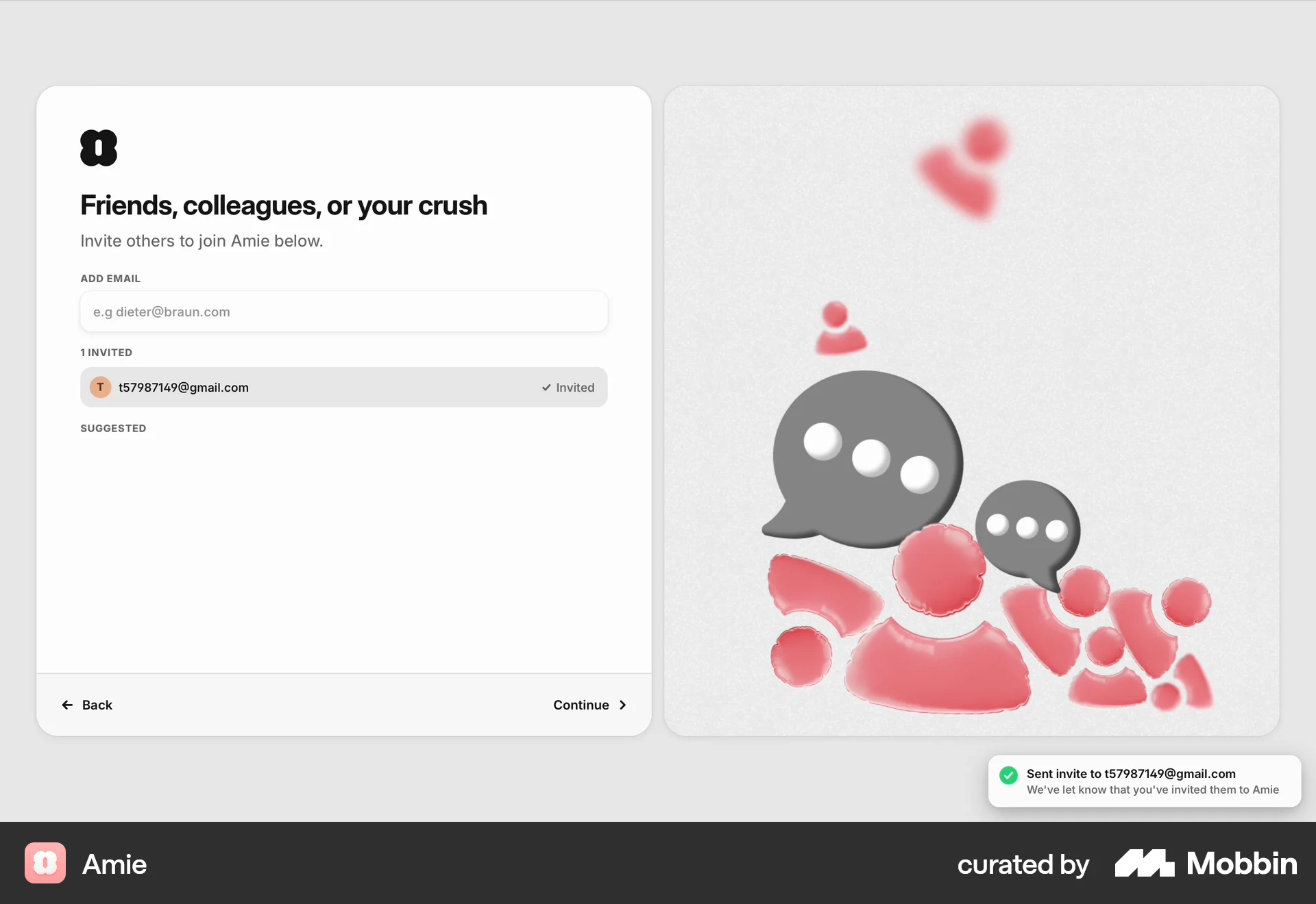 Amie Web Acknowledgement & Success screen