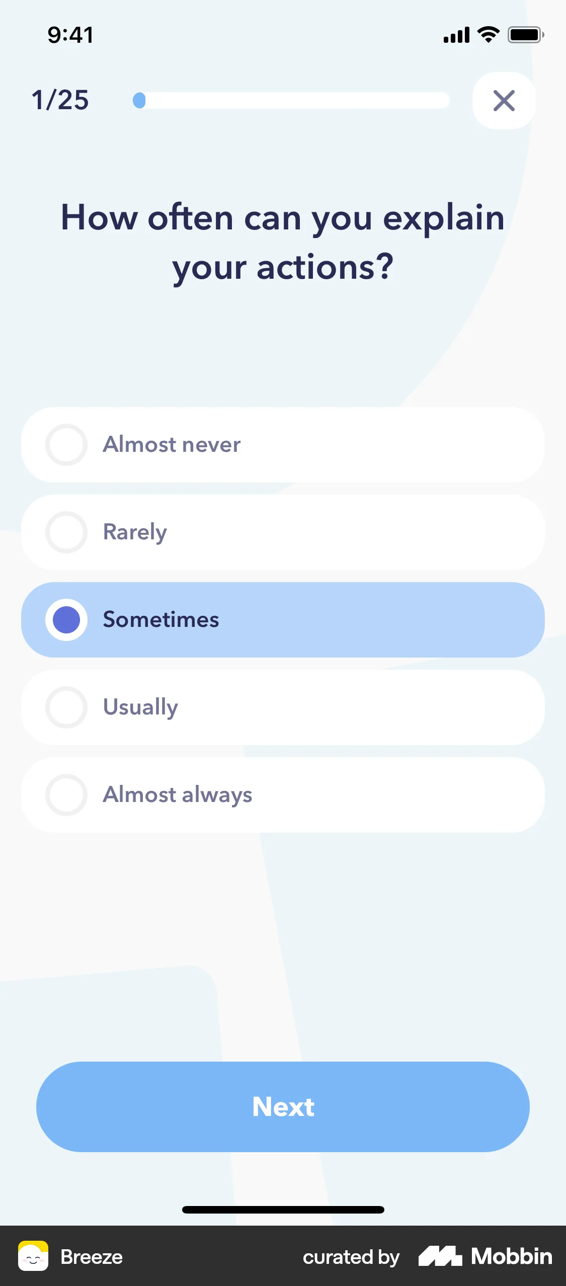 Breeze iOS Quiz screen