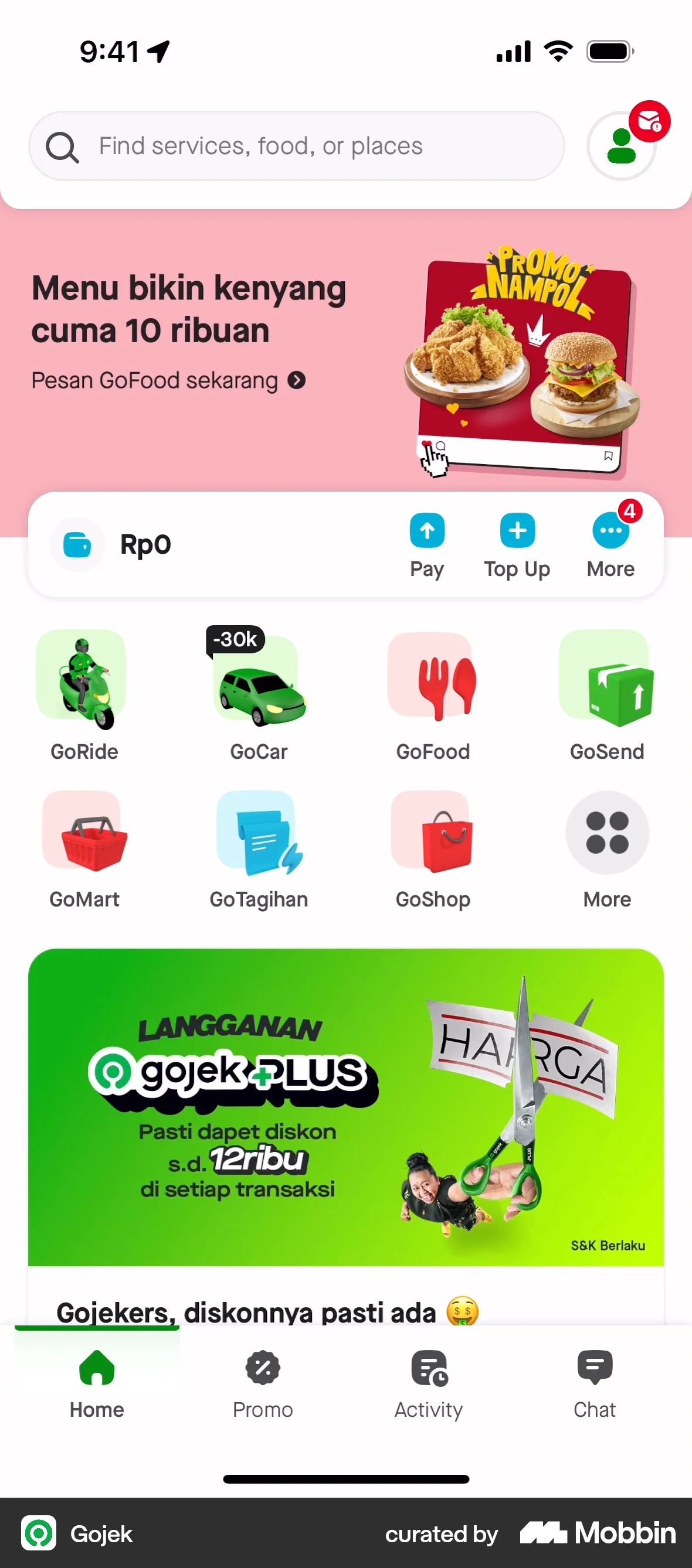 Gojek iOS Home screen