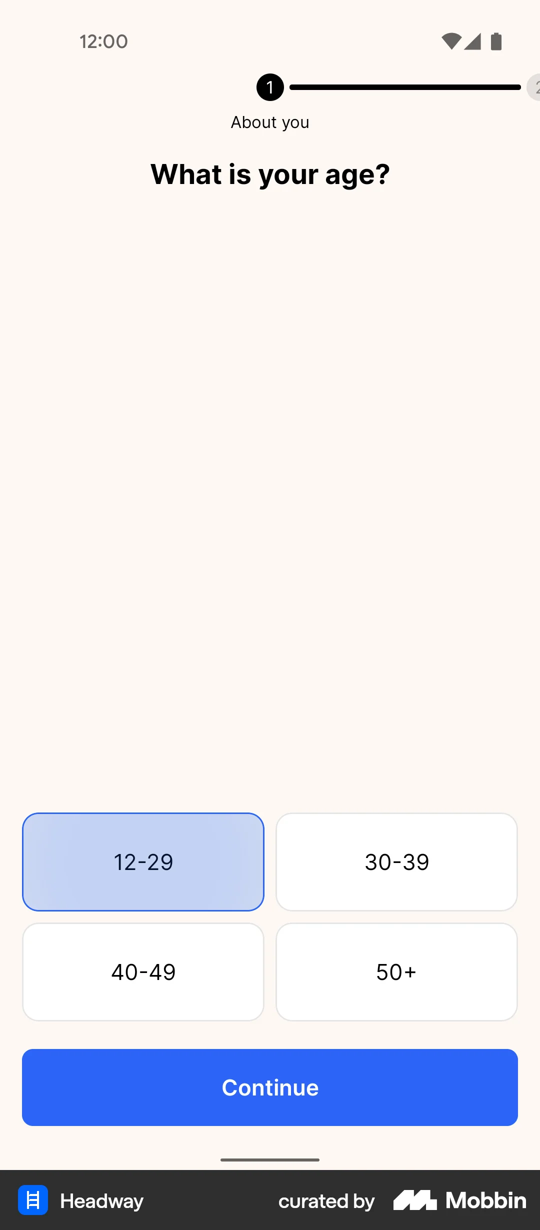 Headway Android Account Setup screen