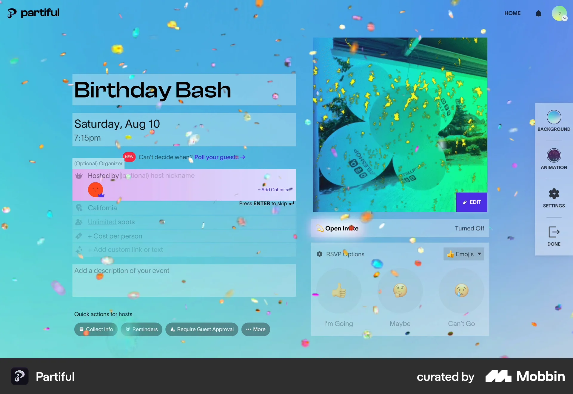Partiful Web Lifestyle App screen