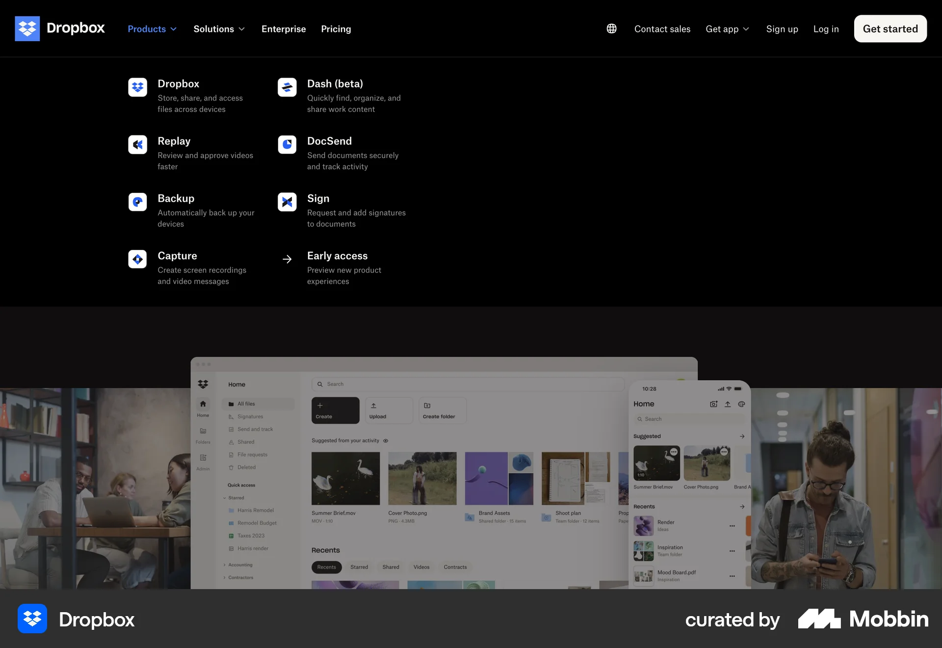 Dropbox Web screen containing Navigation Menu UI element