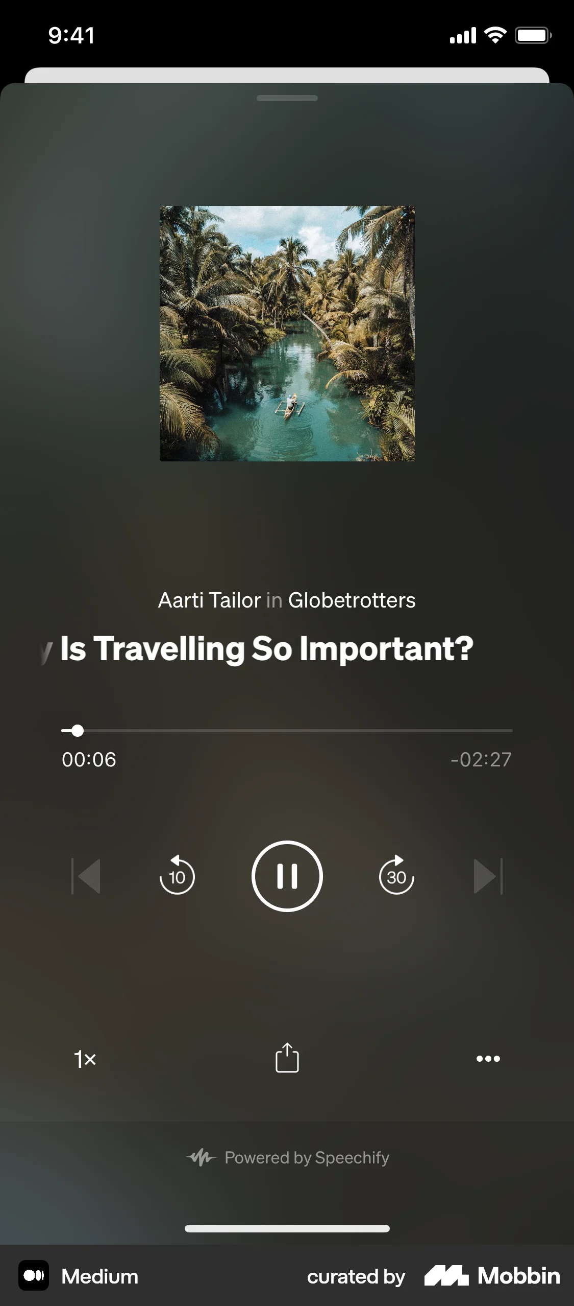 Medium iOS Audio Player screen