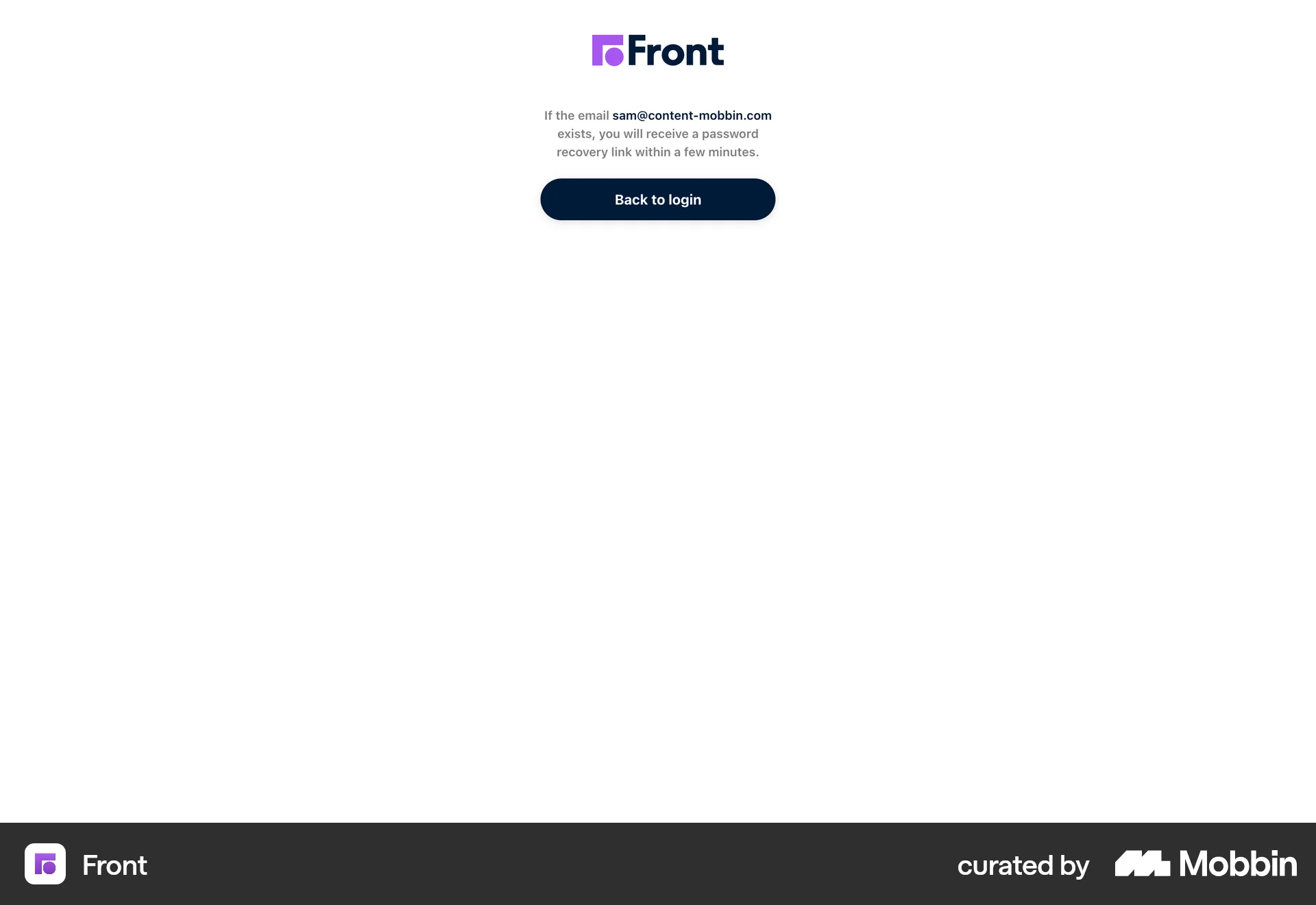 Front Web Forgot Password screen