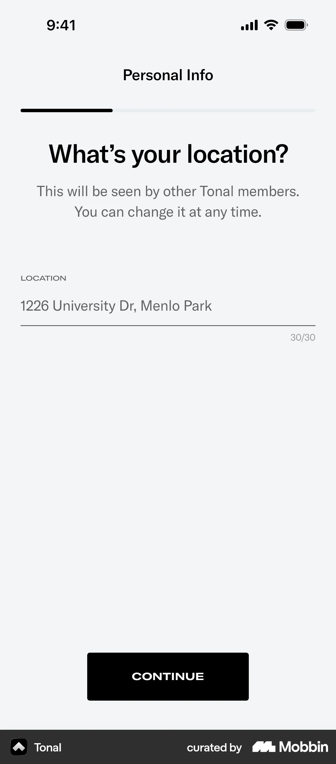 Tonal Onboarding screen