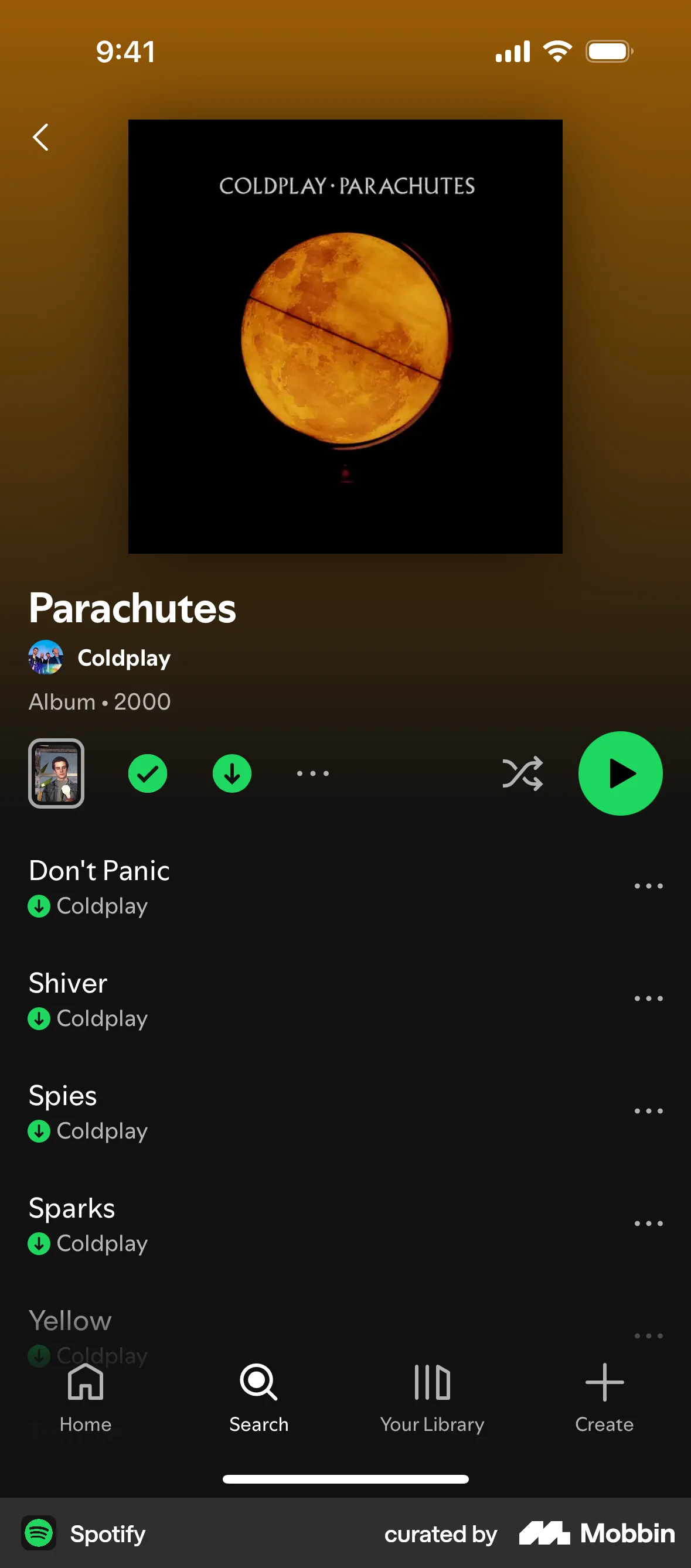 Spotify iOS Downloads & Available Offline screen