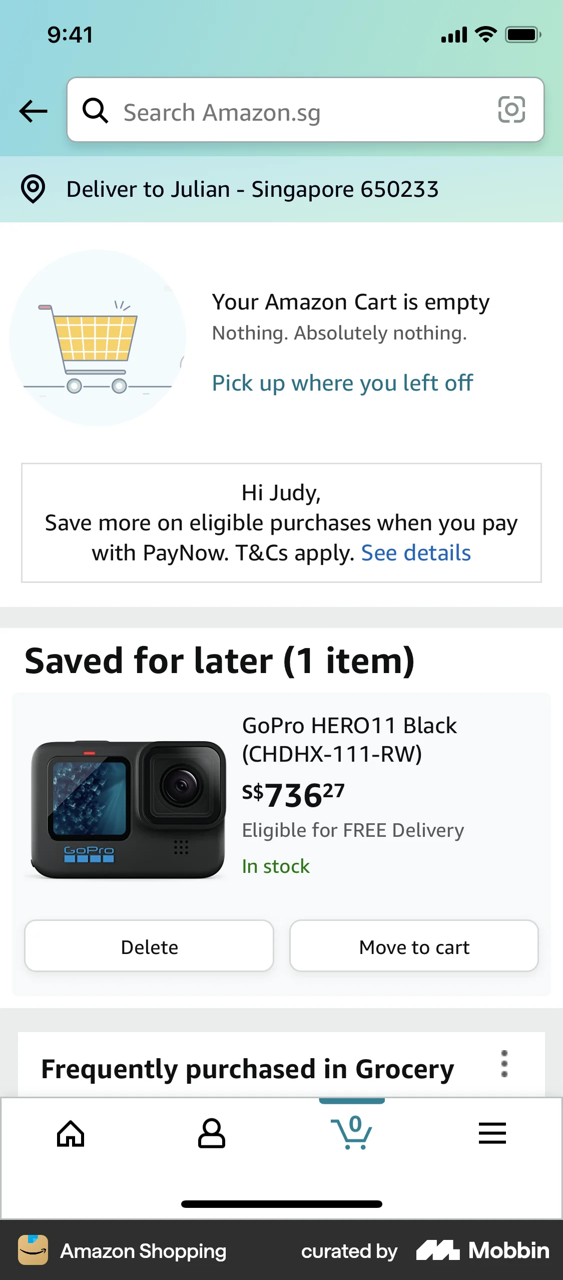 Amazon Shopping iOS Mobile Shopping Cart screen