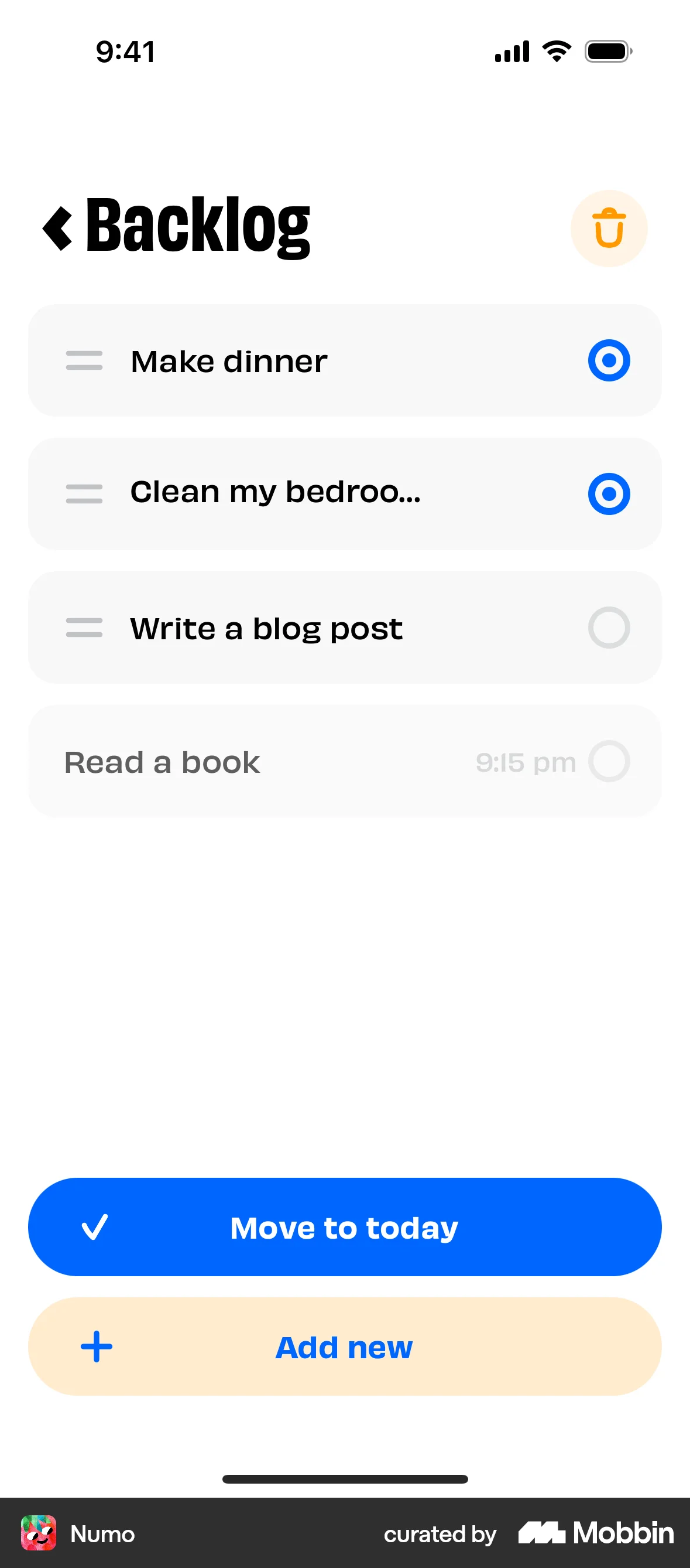Numo iOS Move screen