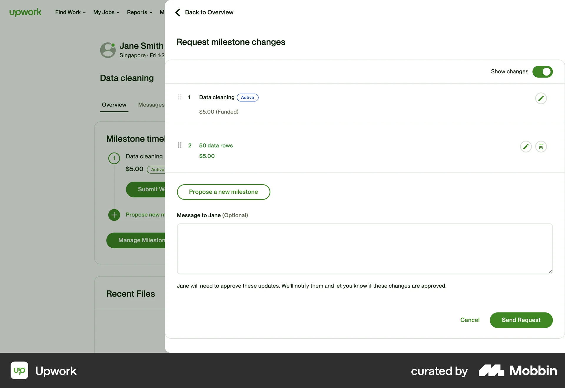 Upwork Web Other Action screen
