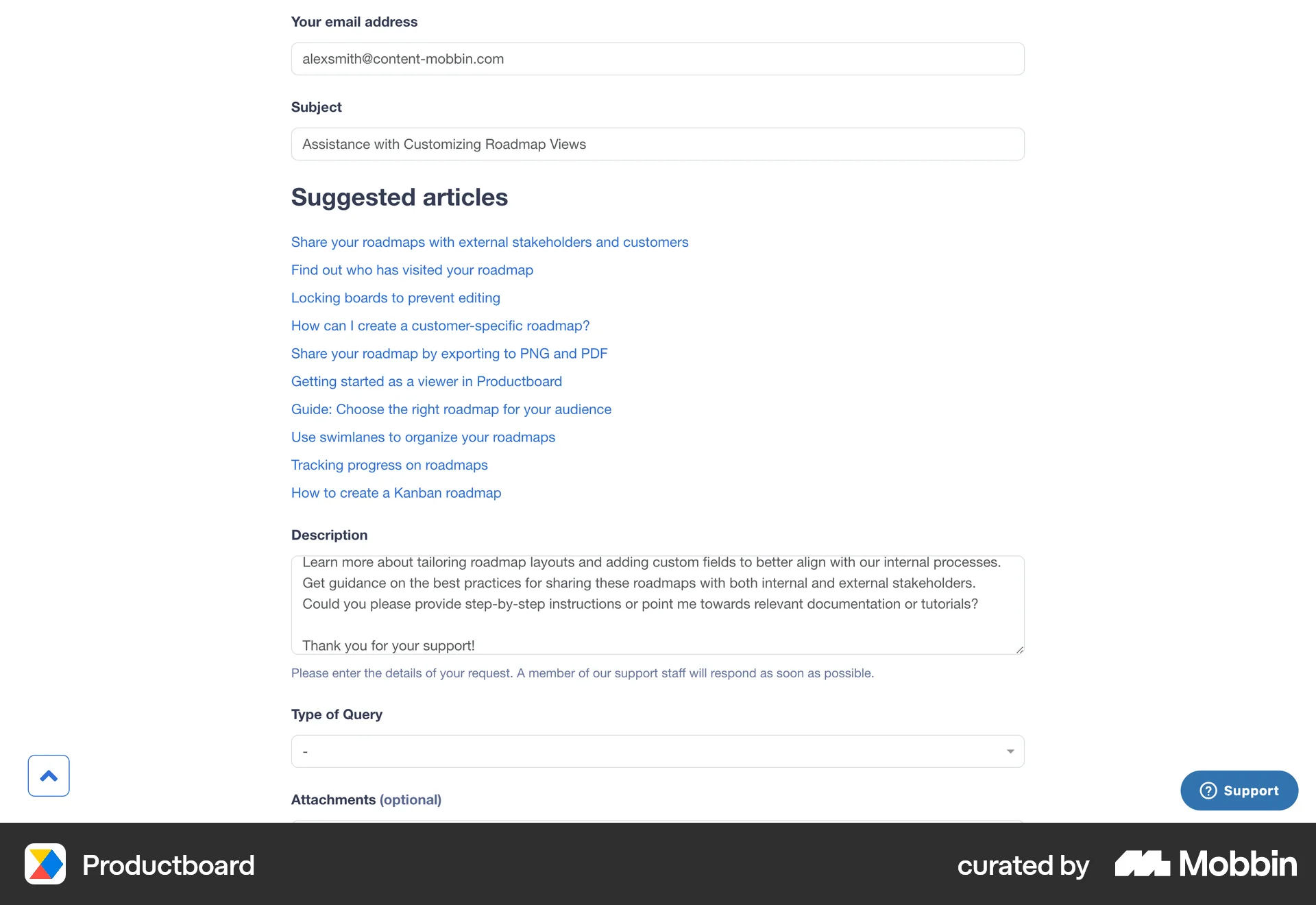 Productboard Web Web Form UI screen