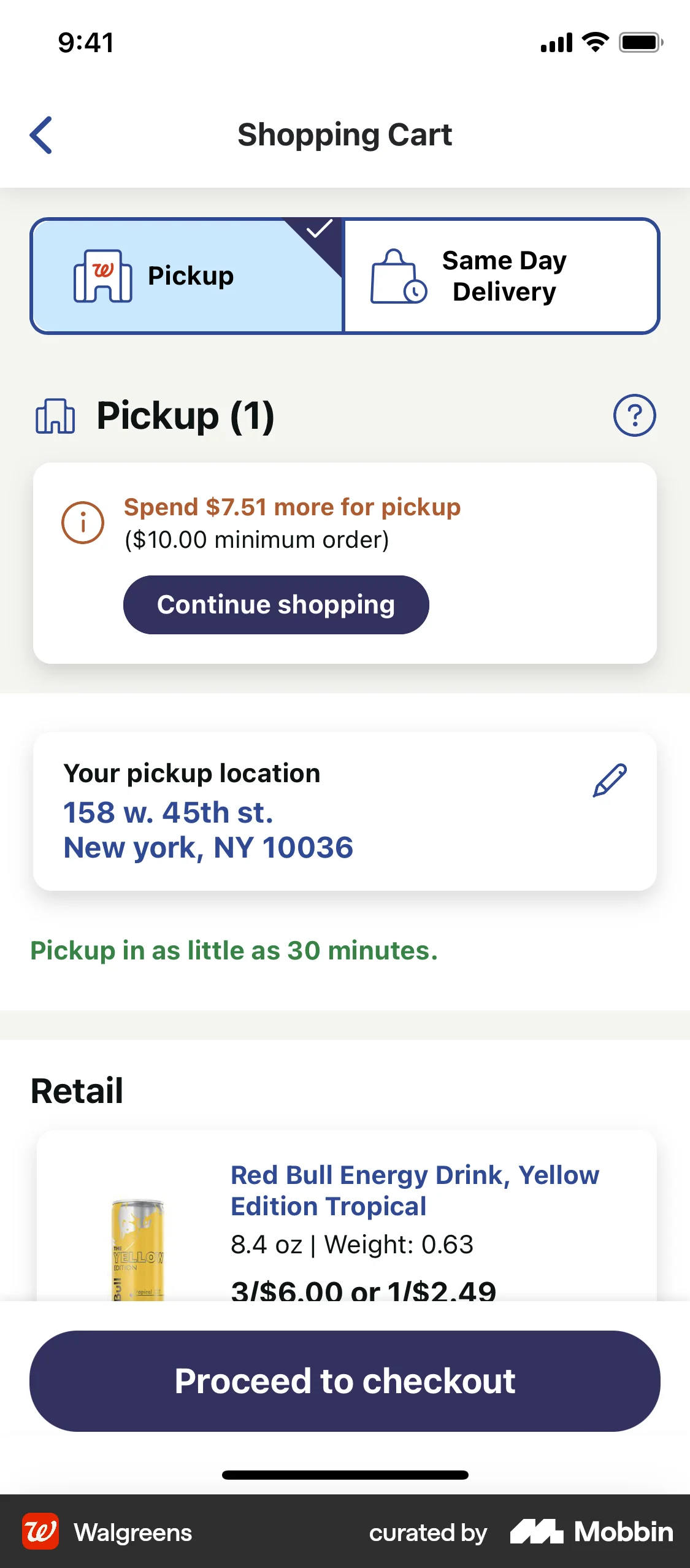 Walgreens iOS Mobile Shopping Cart screen
