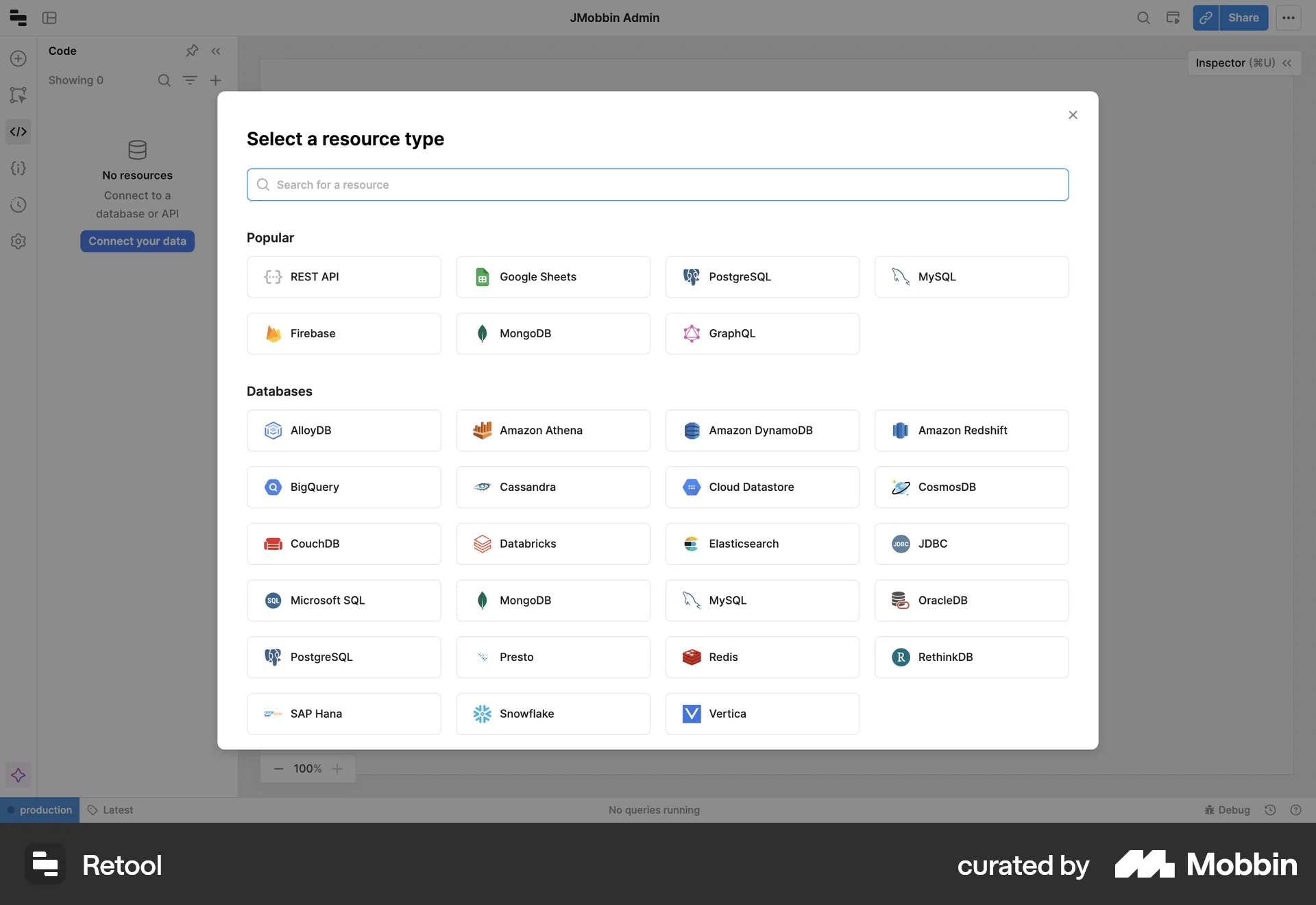 Retool Web screen containing Dialog UI element