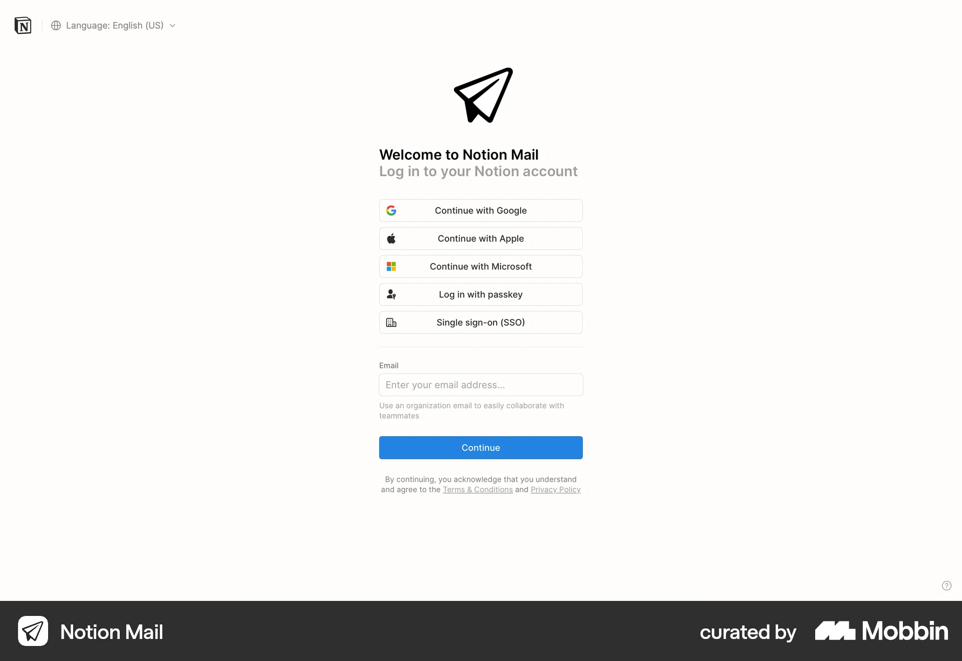 Notion Mail Onboarding screen