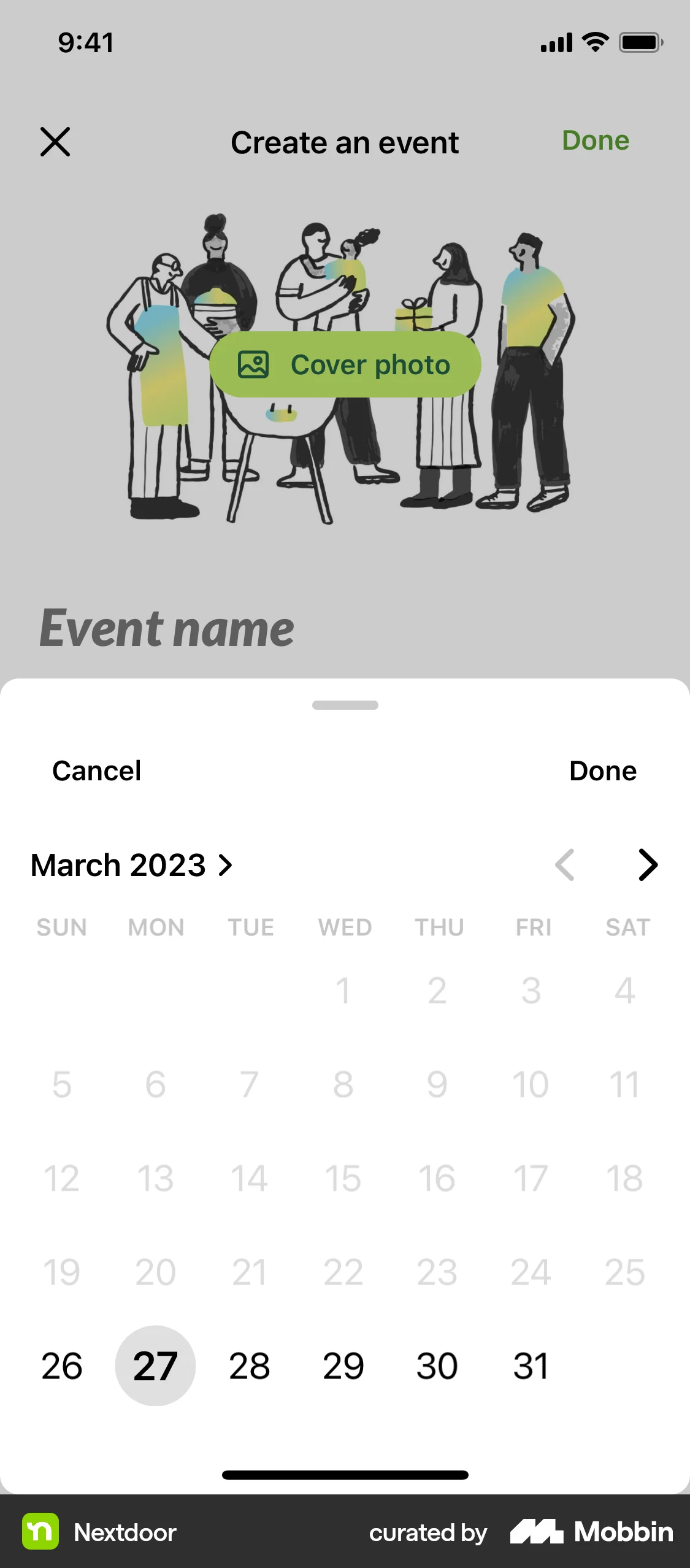 Nextdoor iOS screen containing Date Picker UI element