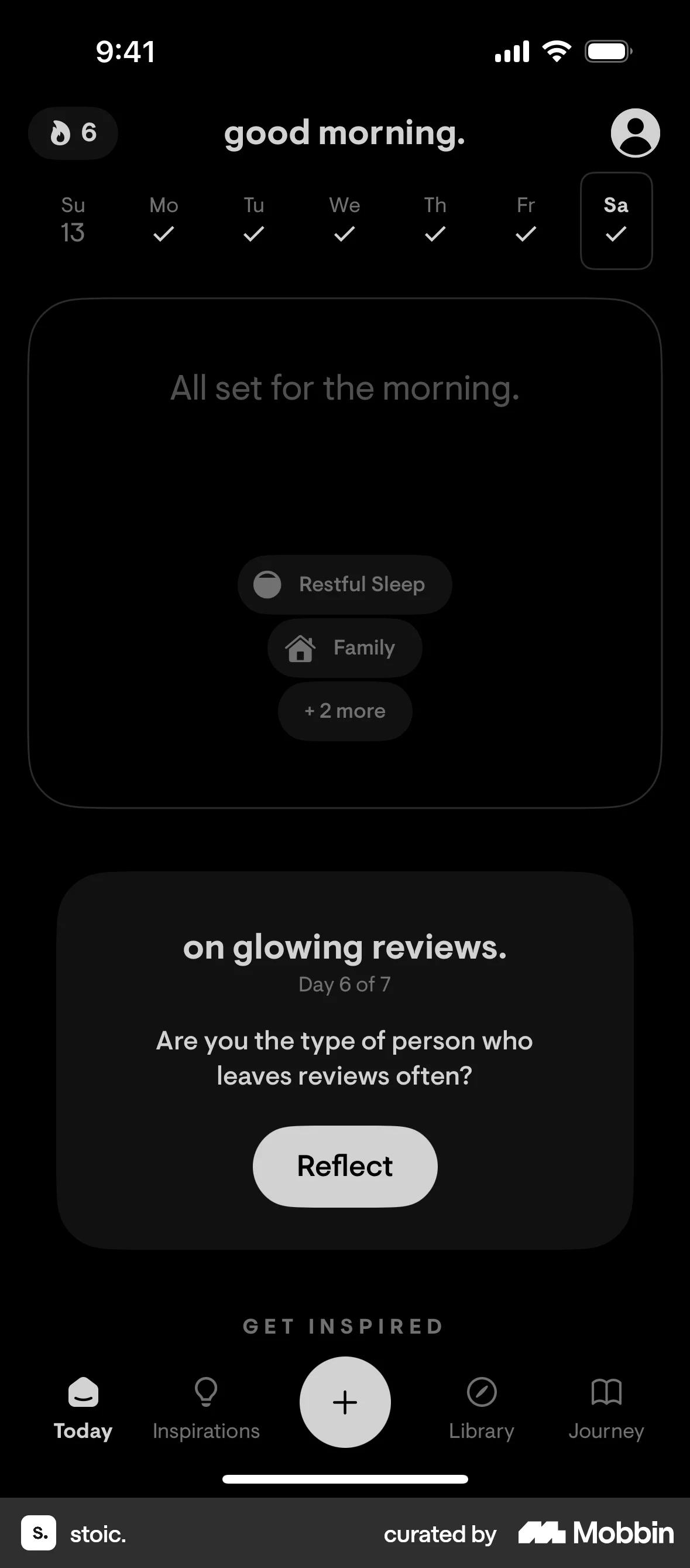 stoic. iOS Dark Mode screen