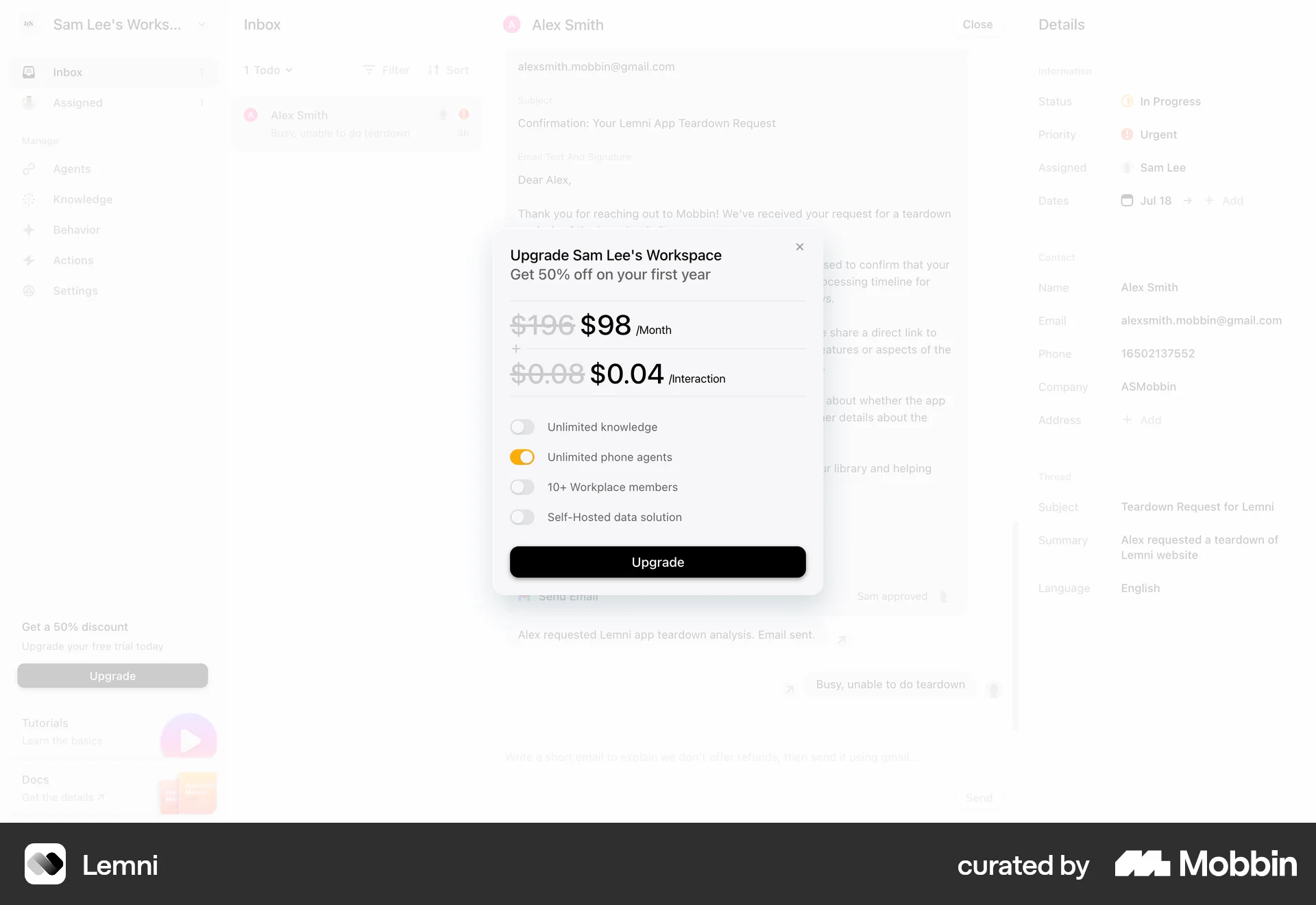 Lemni Web Pricing screen