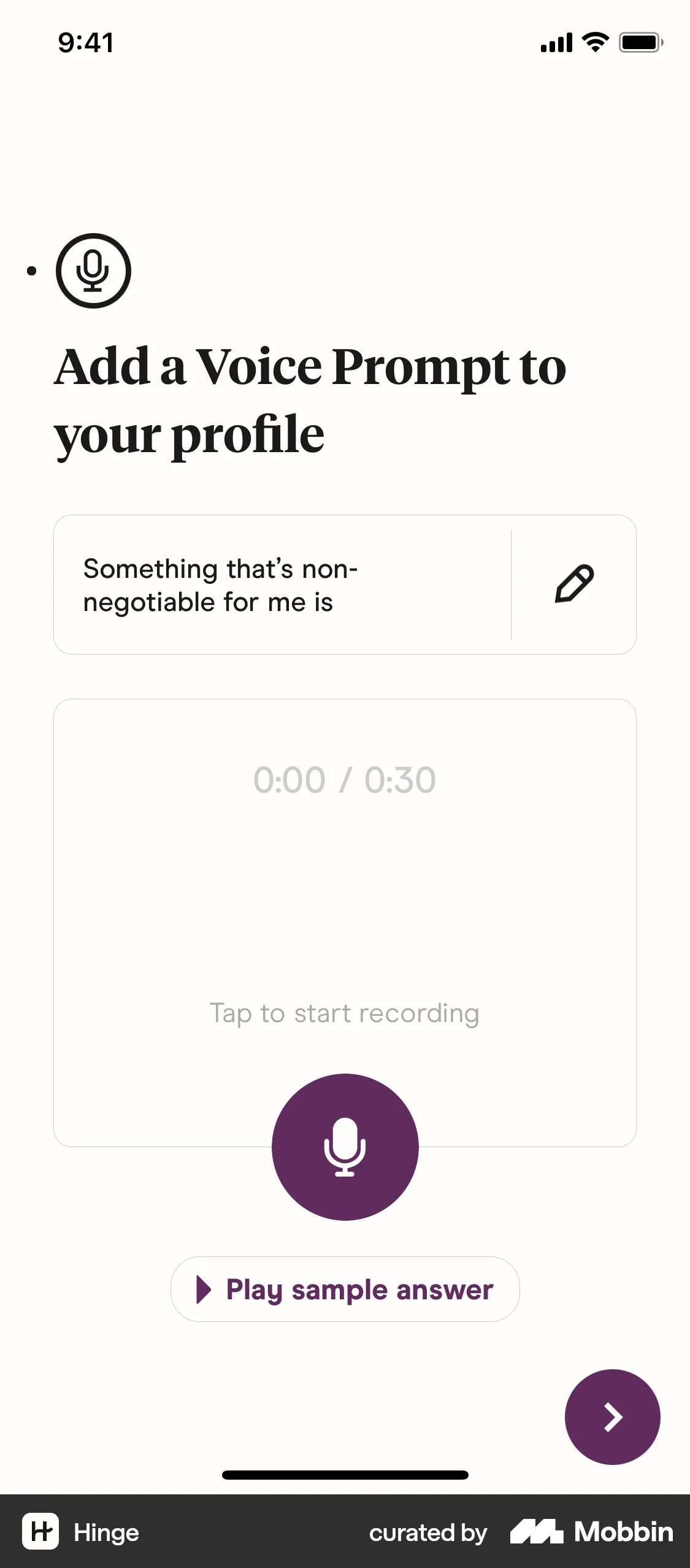 Hinge iOS Audio & Video Recorder screen