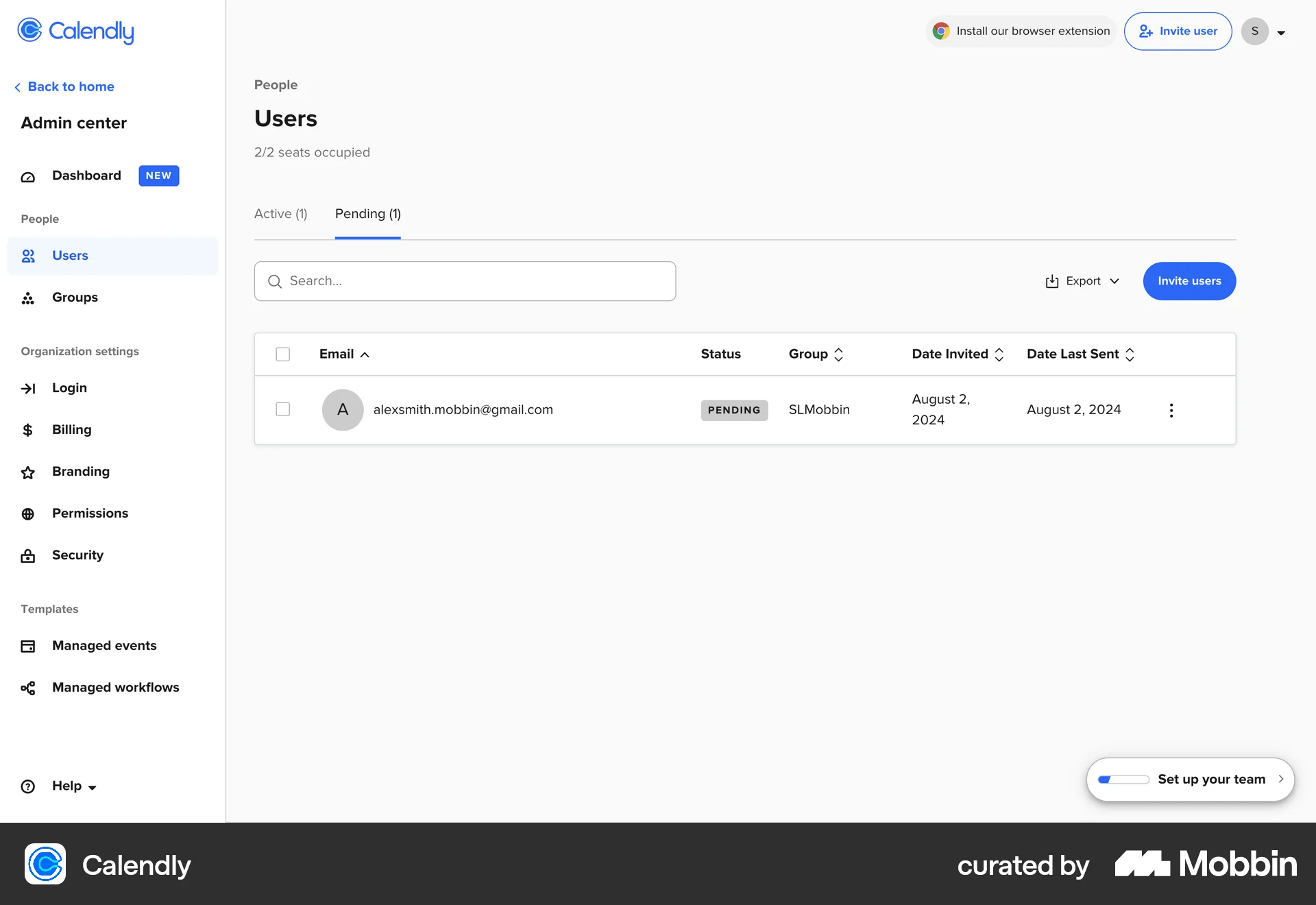Calendly Web Admin UI screen