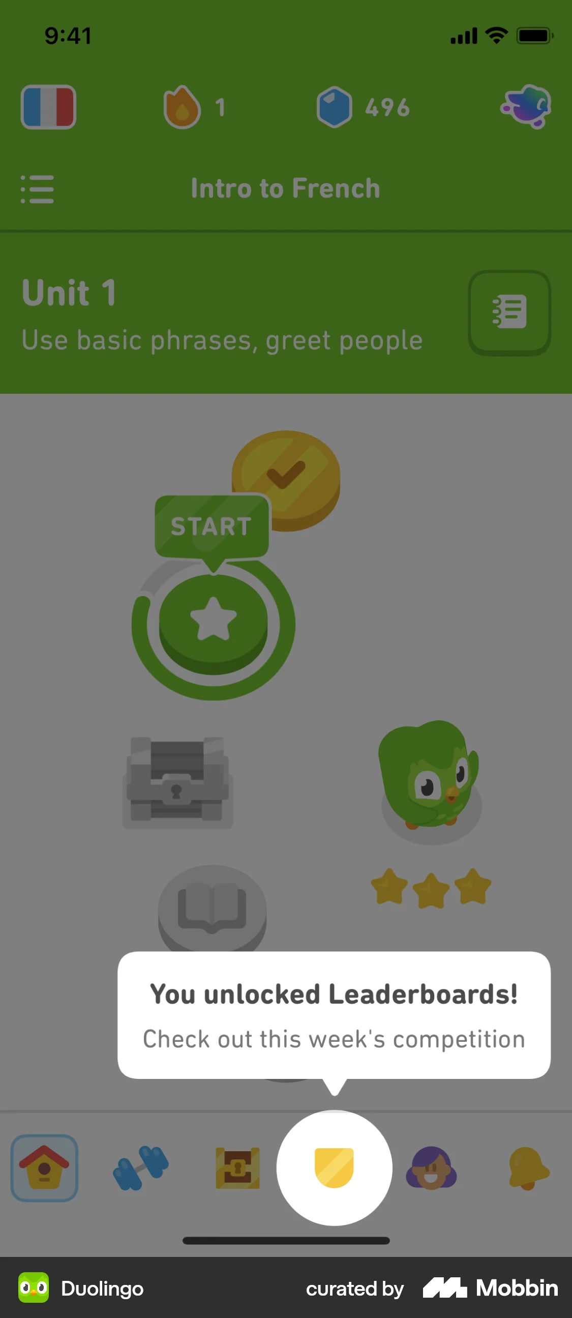 Duolingo iOS screen containing Coach Marks UI element