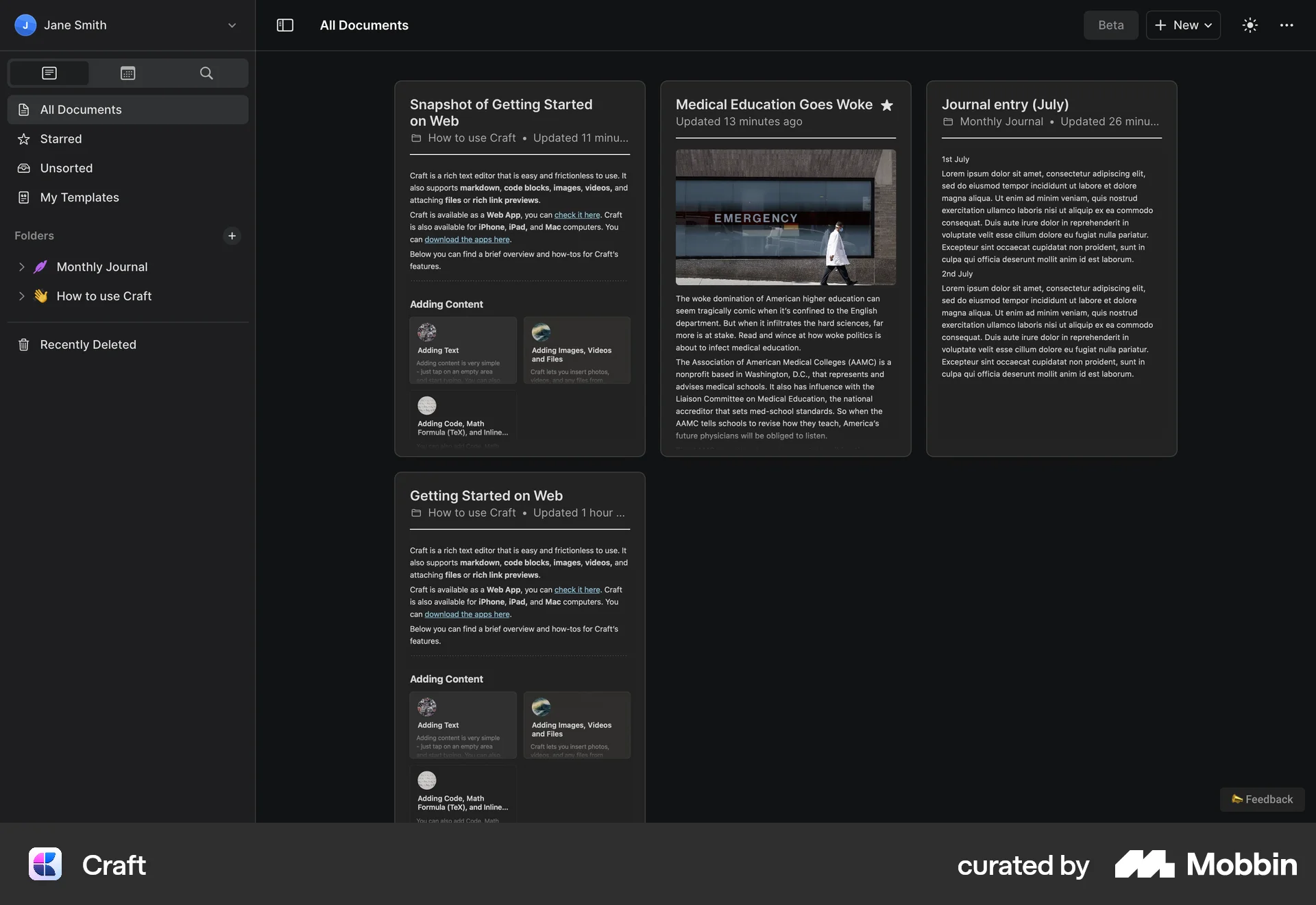 Craft Web Dark Mode screen