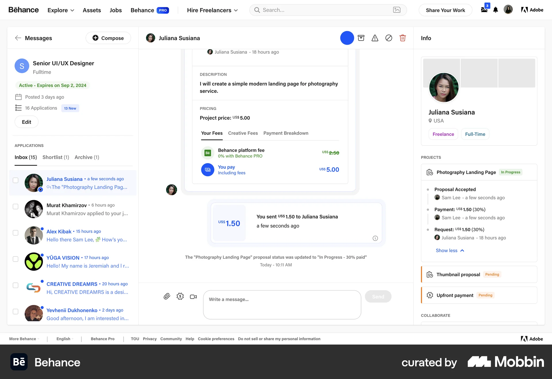 Behance Web screen containing Status Dot UI element