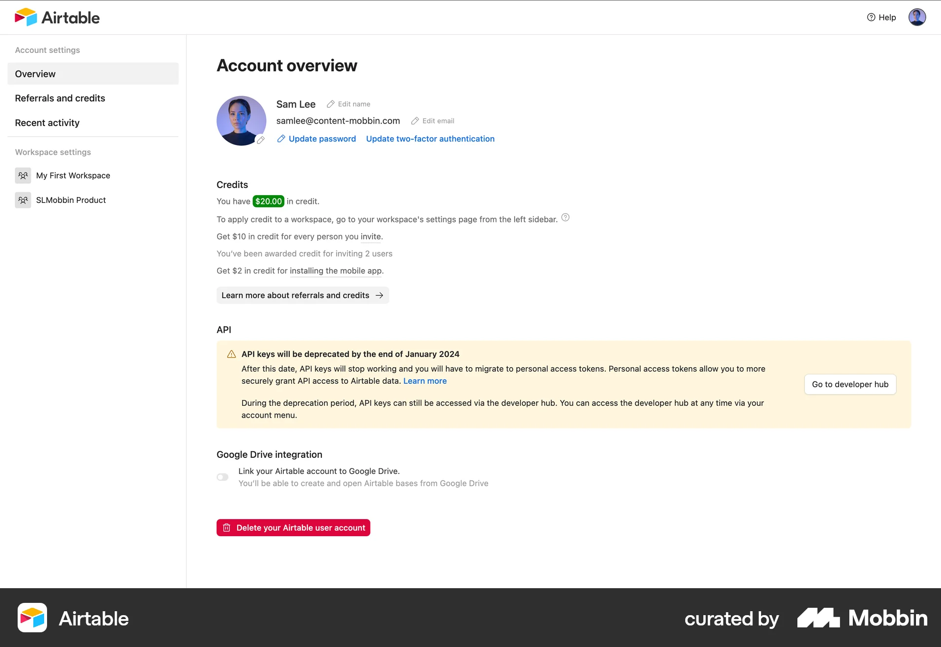Airtable Web Wallet & Balance screen
