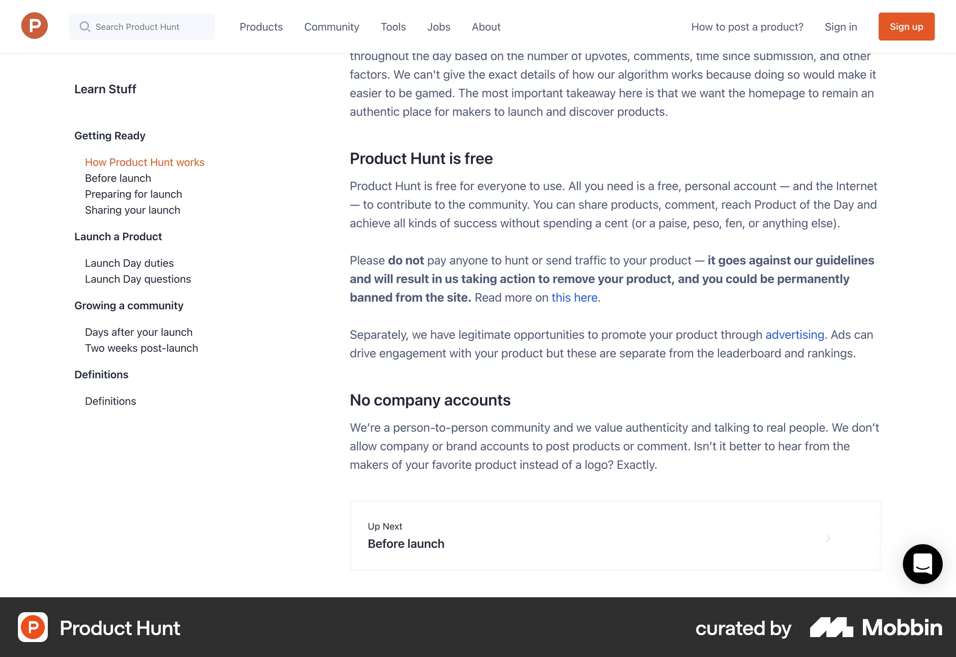 Product Hunt Web Article Detail screen
