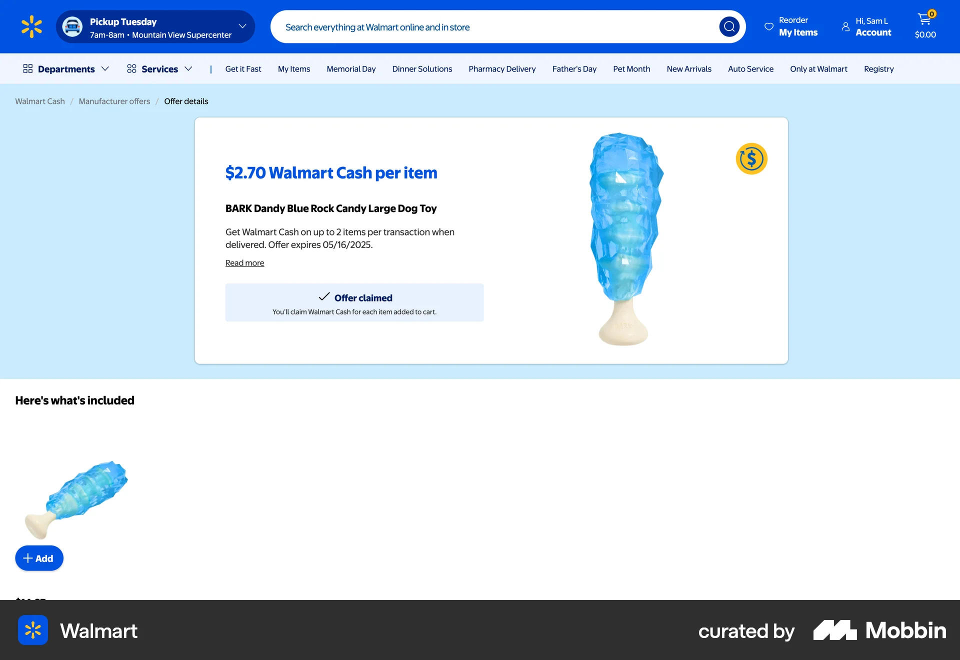 Walmart Web Promotions & Rewards screen